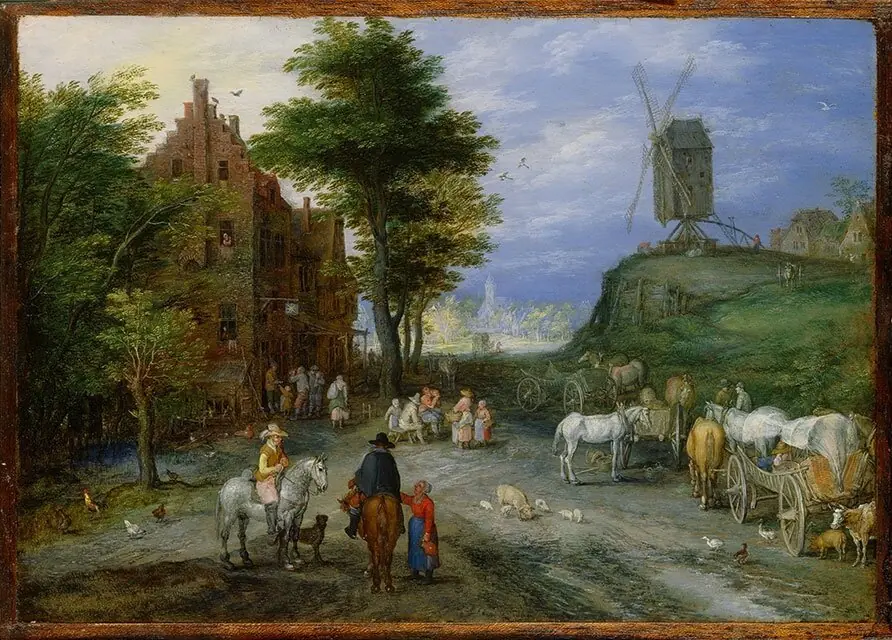 Edge of a village with windmill
