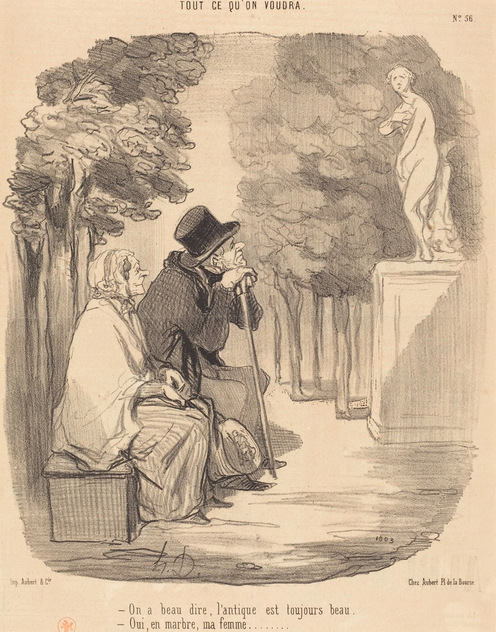 On a beau dire, l'antique est toujours beau..., by Honoré Daumier, ink, 1850