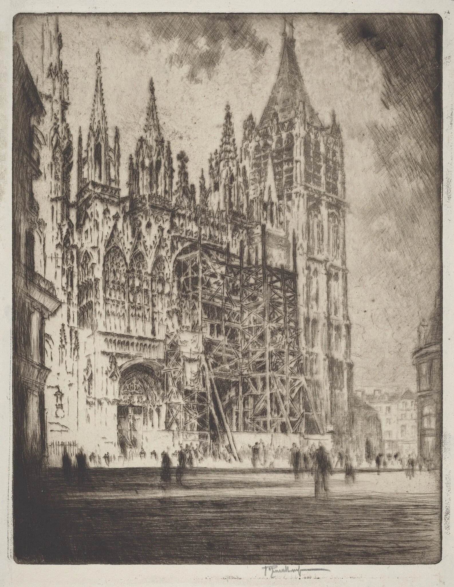 The West Front, Rouen Cathedral, by Joseph Pennell, ink, 1907