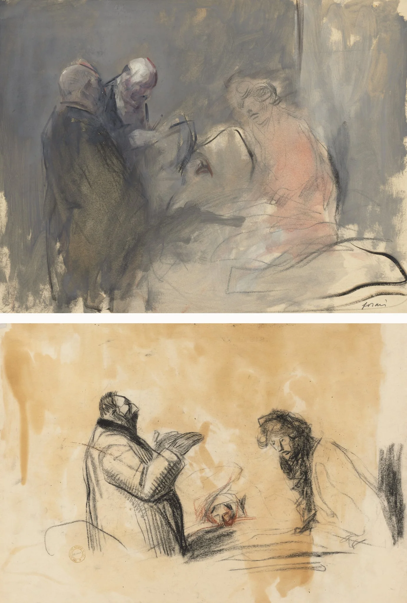 In the Hospital (recto) Sketch for In the Hospital (verso), by Jean-Louis Forain, 1892