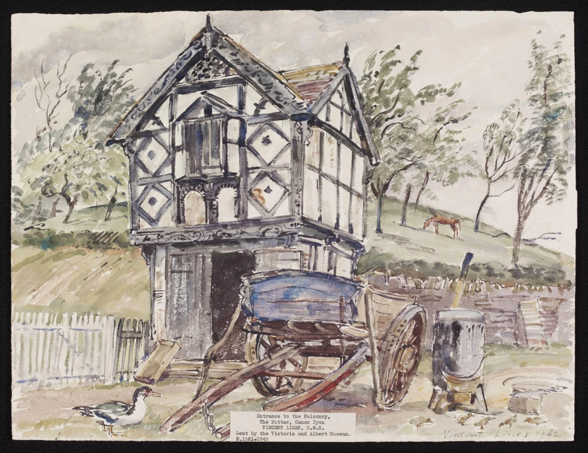 Entrance to the Falconry, The Buttas, Canon Pyon, by Lines, watercolor, 1942
