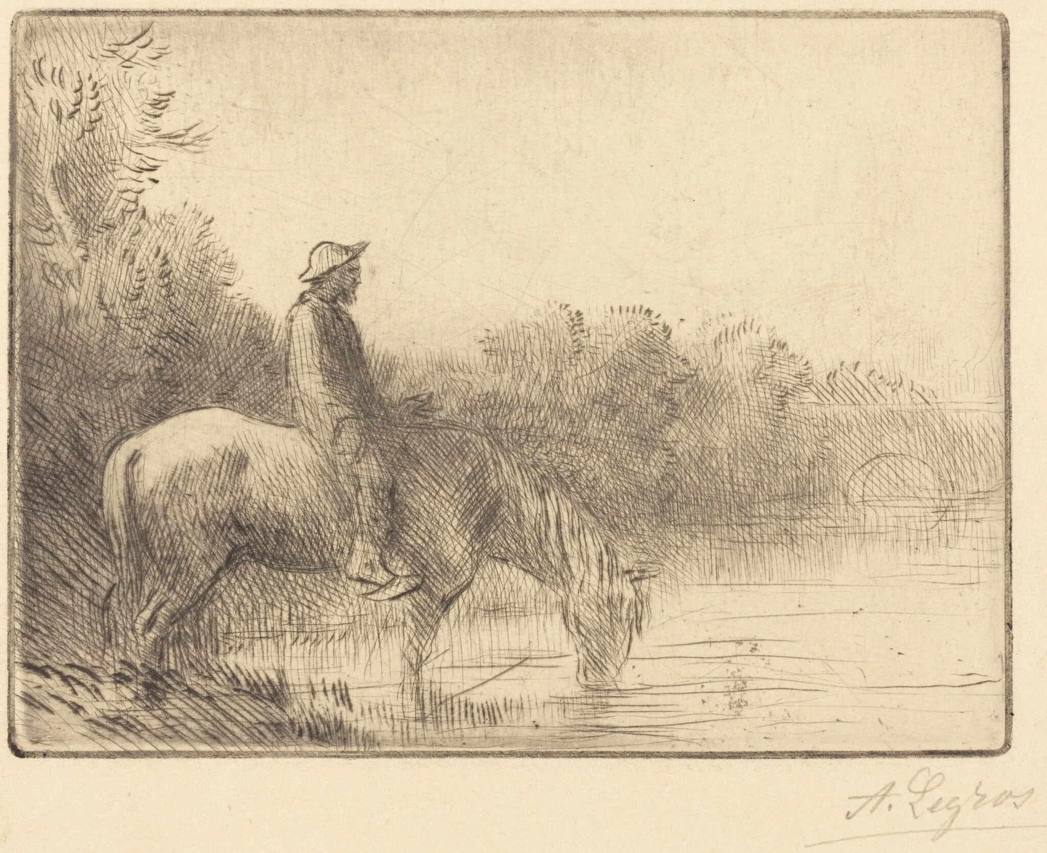 Fording a River (Le gue), by Alphonse Legros, ink, 1874
