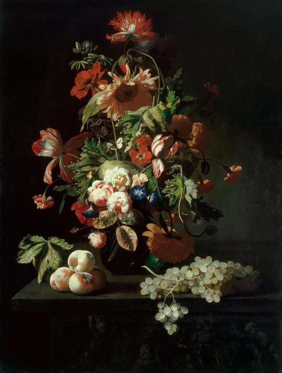Stillleben mit Blumen und Früchten, by Simon Pietersz Verelst, oil, 1692