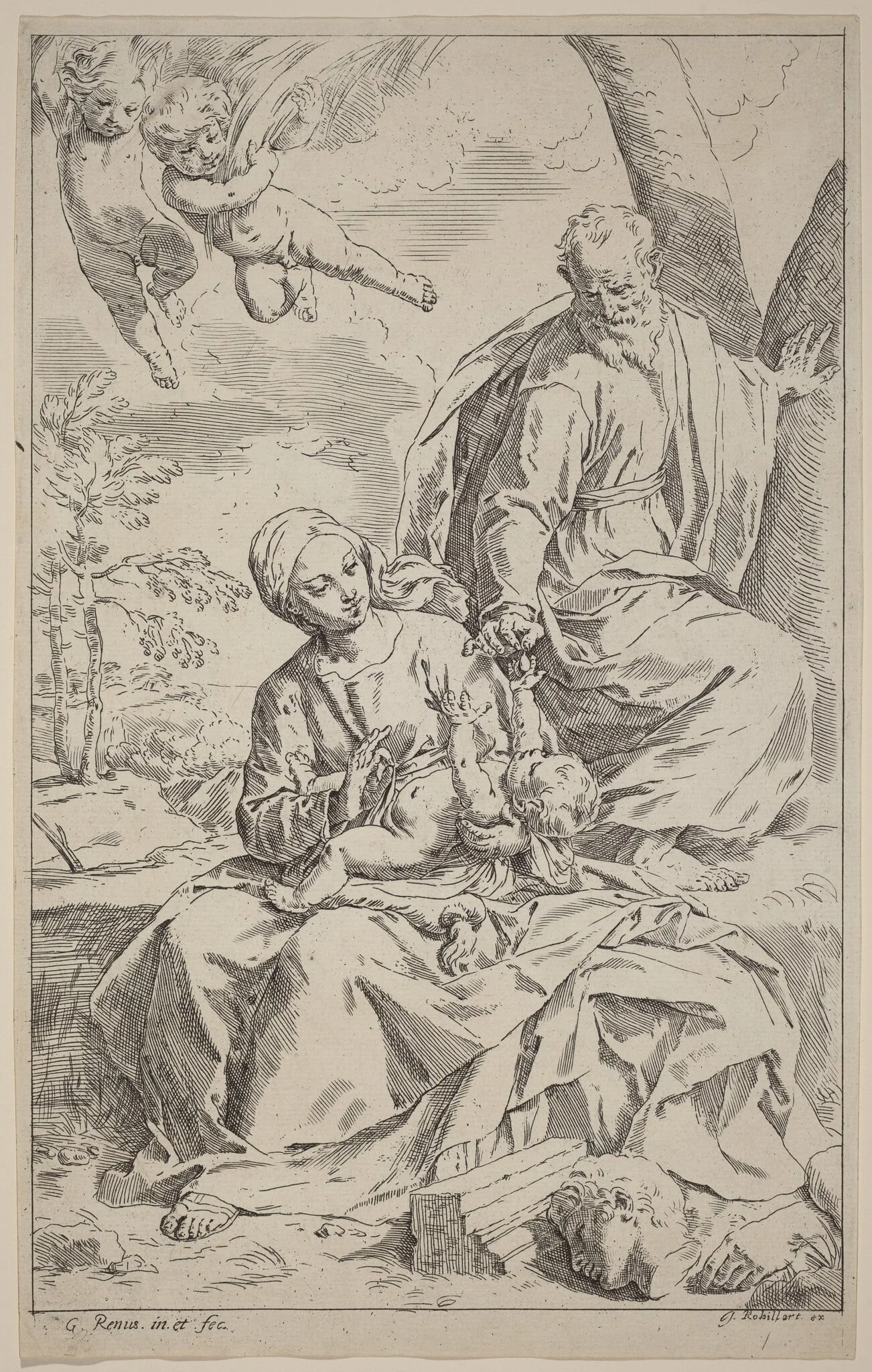 The Rest on the Flight into Egypt, by Simone Cantarini, ink, 1630