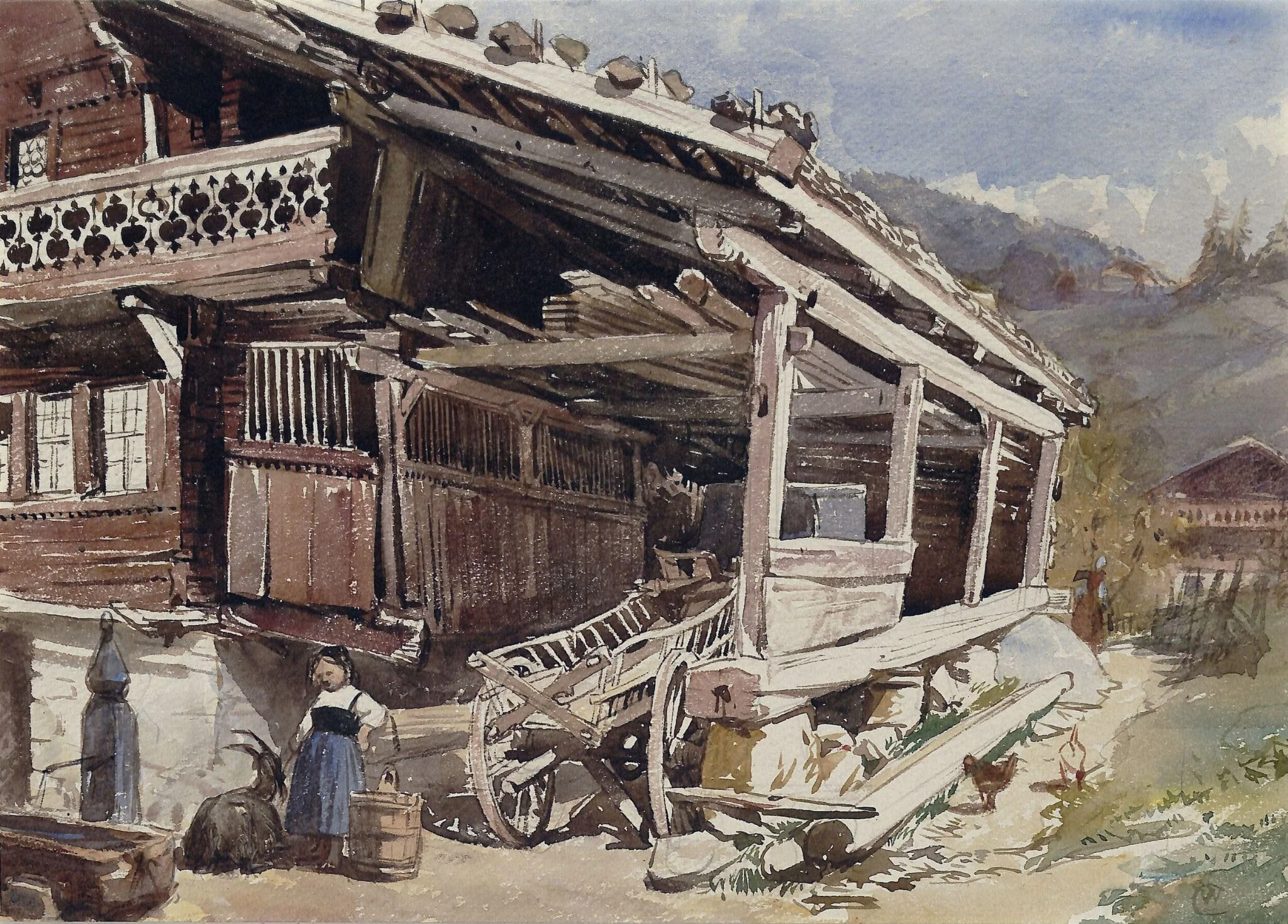 Chalet and Farm in the Bernese Oberland, by William Collingwood, watercolor, 1850