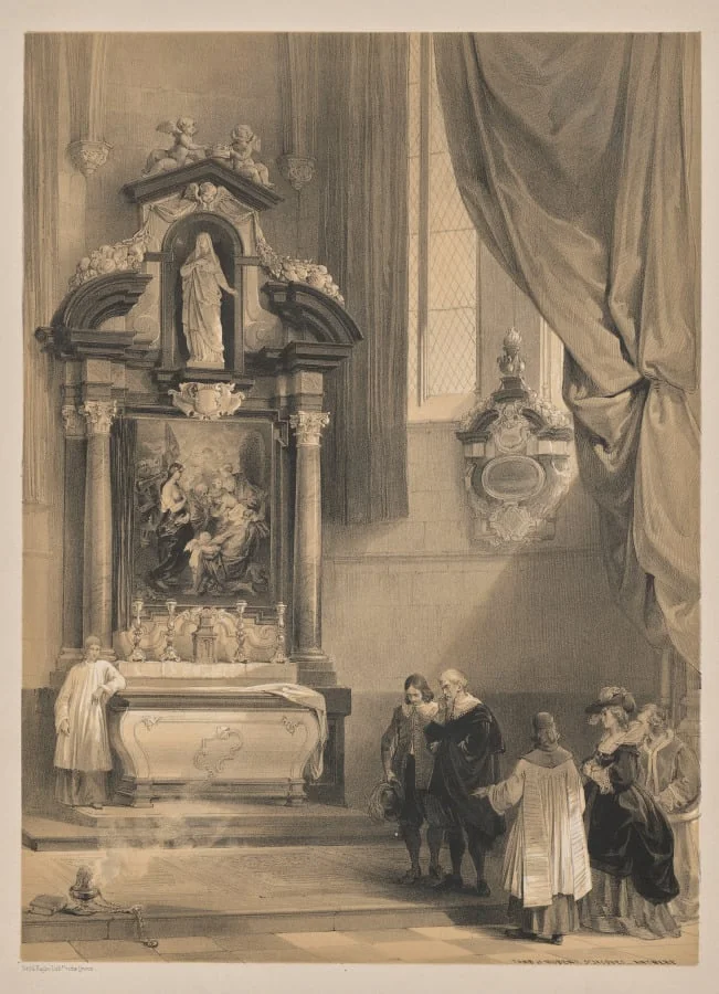 Sketches in Belgium and Germany, Second Series:  No. 26 - Tomb of Rubens, St. Jacques, Antwerp, by Louis Haghe, 1845