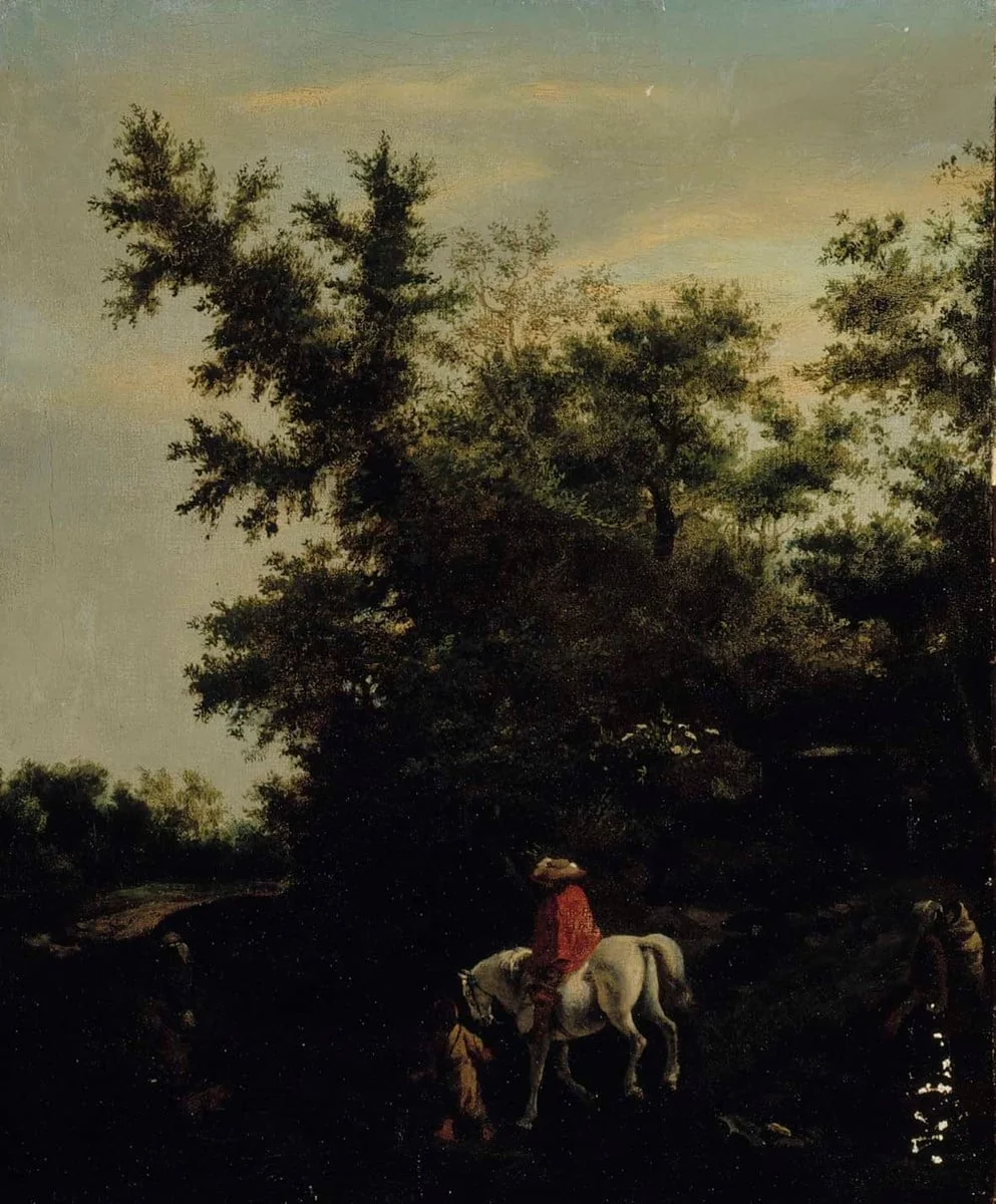 Kulkijoita metsätiellä, by Jacob van Ruisdael, unspecified, 1665