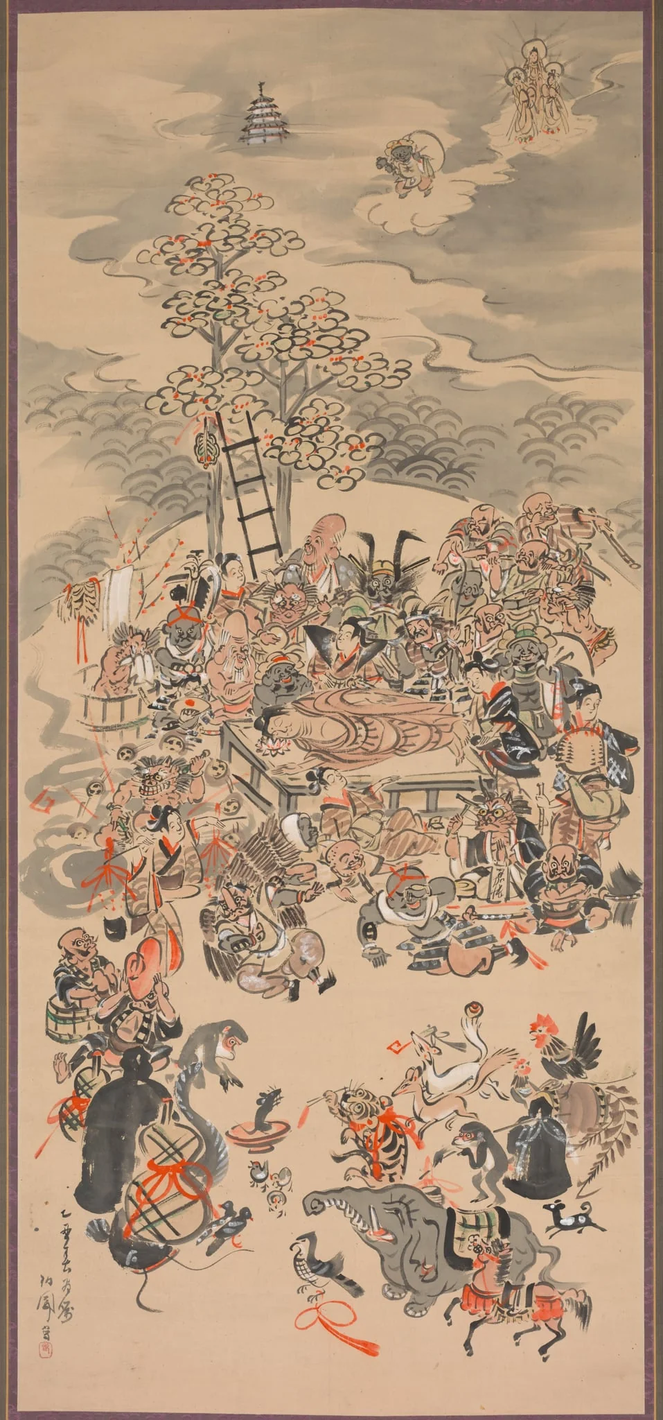 Ōtsu-e Nirvana of the Buddha (Ōtsu-e Butsu Nehanzu), by Hakuen, unspecified, 1804