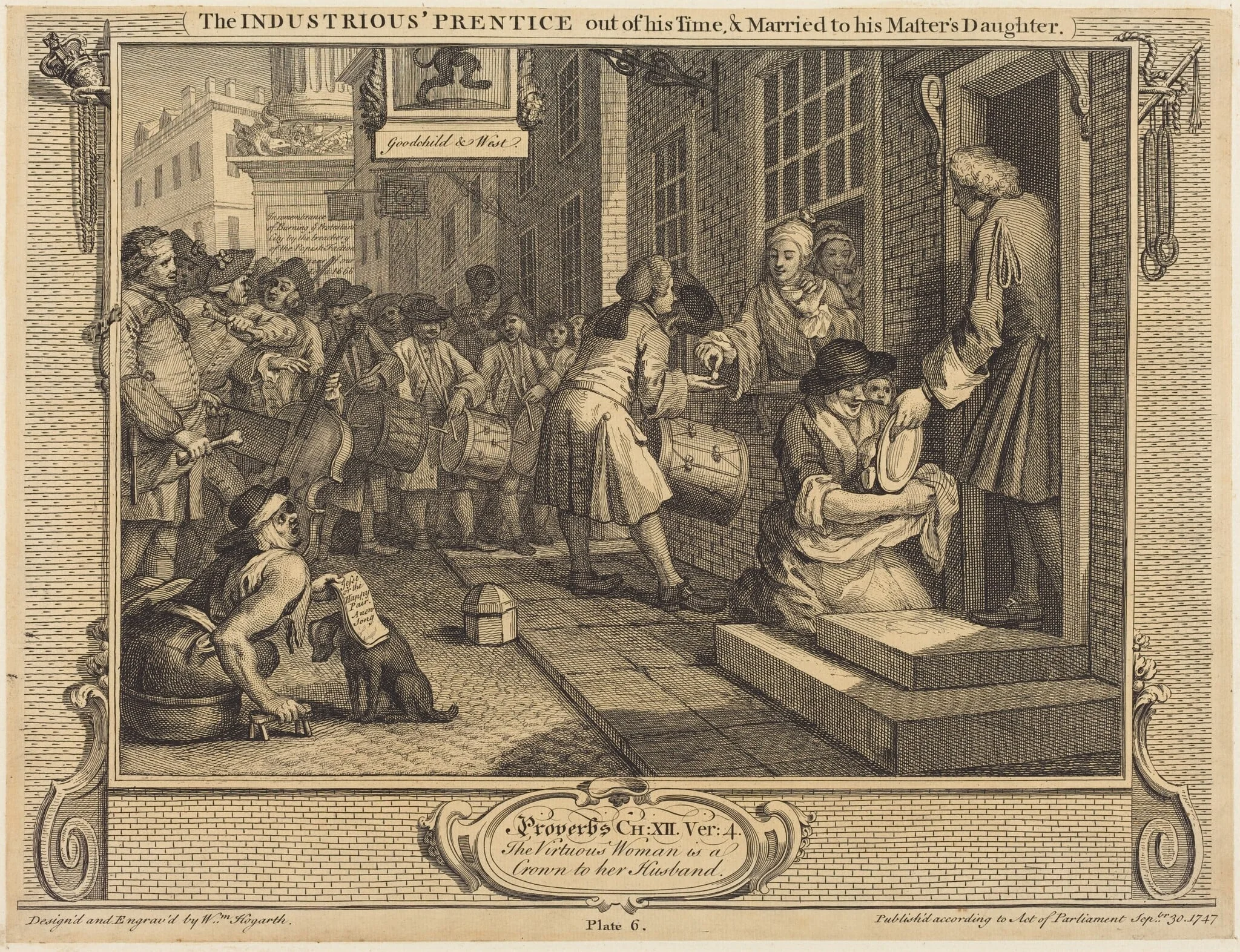 The Industrious 'Prentice out of his Time, and Married to his Master's Daughter, by William Hogarth, ink, 1747
