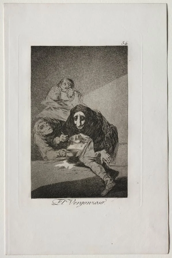 The Shamefaced One, Plate 54, by Francisco Goya, 1799