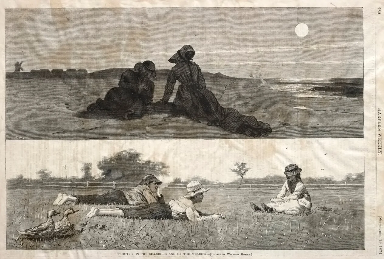 Flirting on the Seashore and on the Meadow, by Winslow Homer, 1874