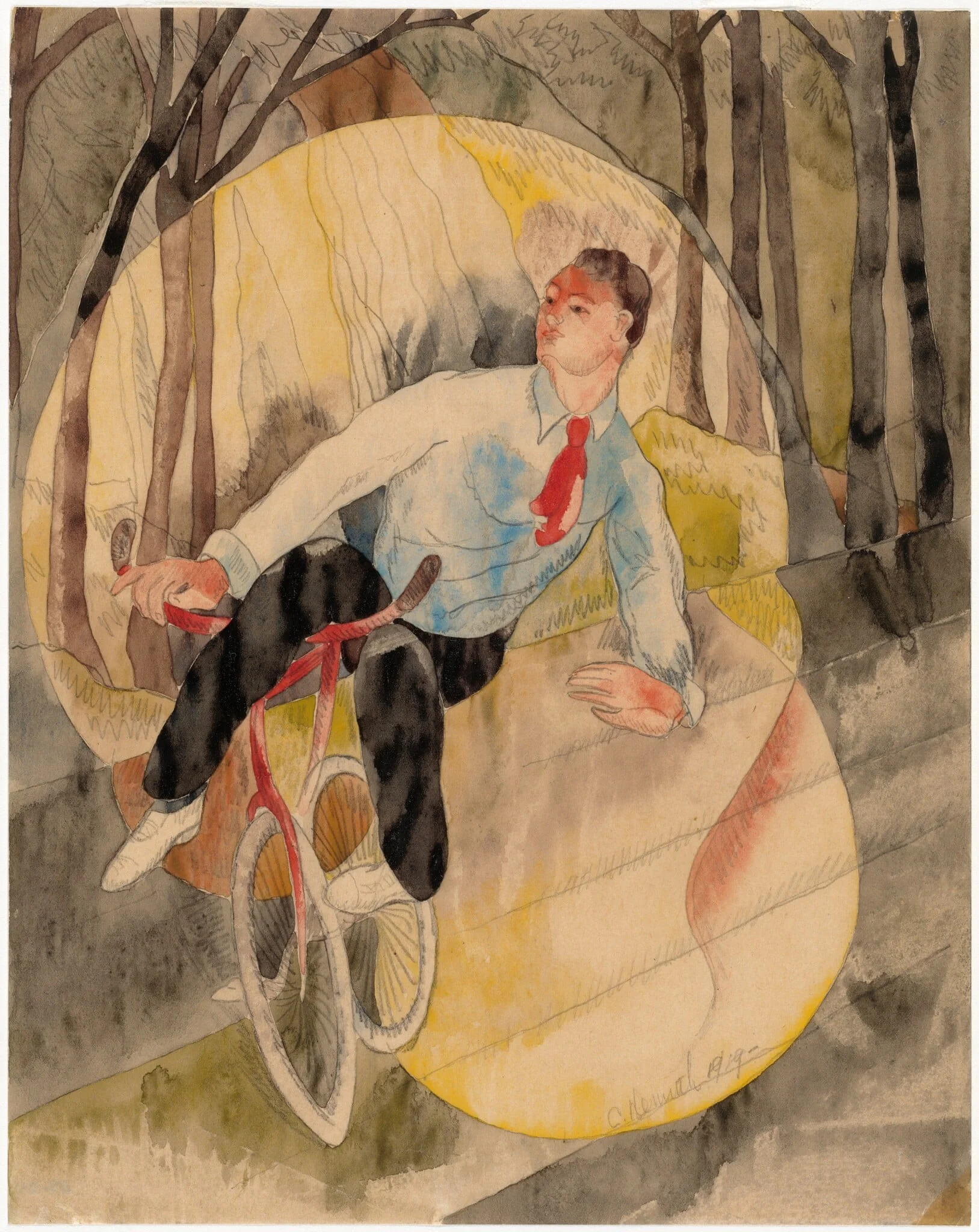 In Vaudeville, the Bicycle Rider, by Charles Demuth, graphite, 1919