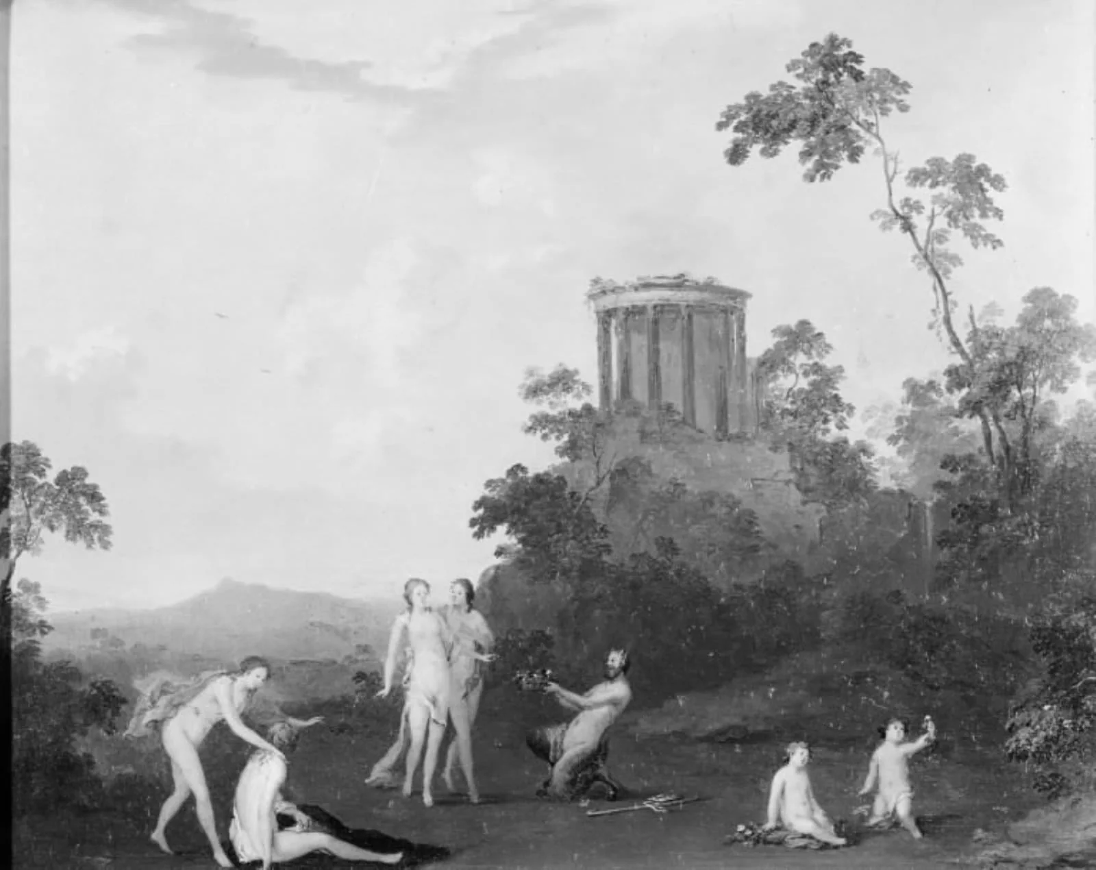 Nymphs and Satyr in front of a Temple, by Unknown, 1615