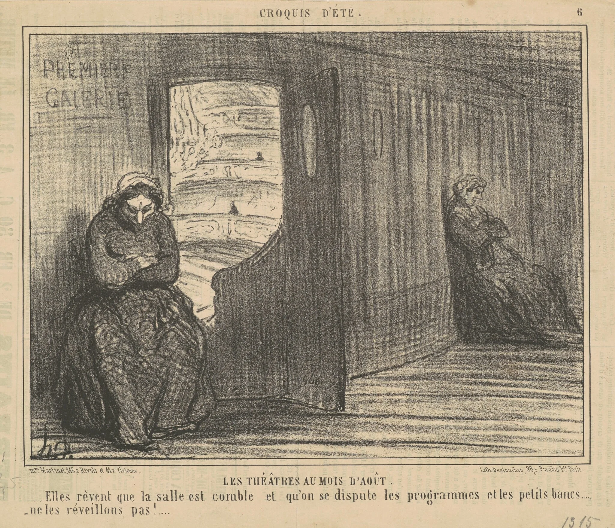 Les thèatres au mois d'aout, by Honoré Daumier, ink, 1856