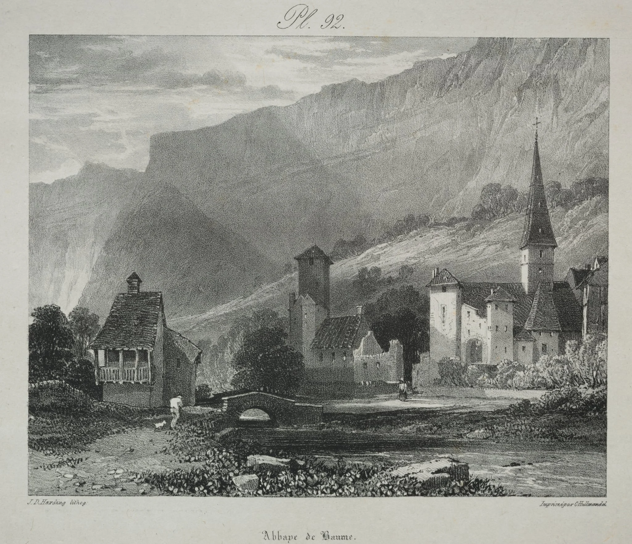 Voyages pittoresques et romantiques dans l'ancienne France.  Franche Comté:  Abbaye de Baume, Baume-les-Messieurs, by James Duffield Harding, 1825