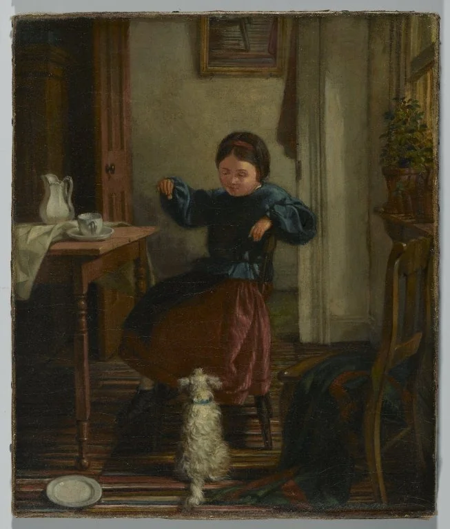 Girl and Dog, by John Barnard Whittaker, oil, 1865