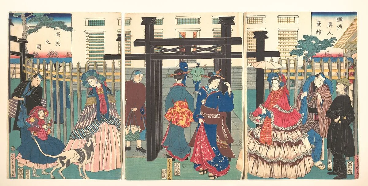 歌川五雲亭貞秀画　『横浜異人商館　写真之図』|Foreign Business Establishment in Yokohama (Yokohama ijin shōkan shashin no zu), by Utagawa (Gountei) Sadahide, ink, 1861