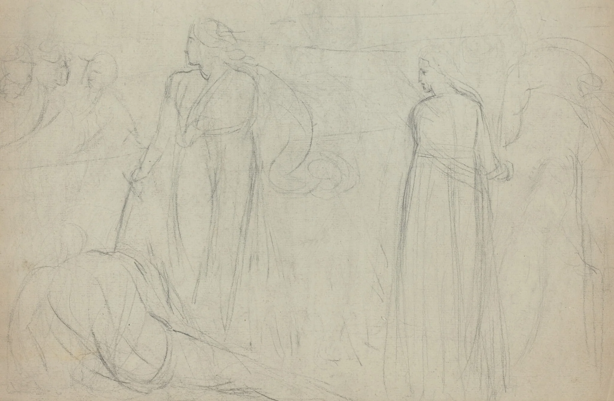 Sketch of a Swordsman Standing Over His Defeated Opponent [verso], by William Blake, graphite, 1782