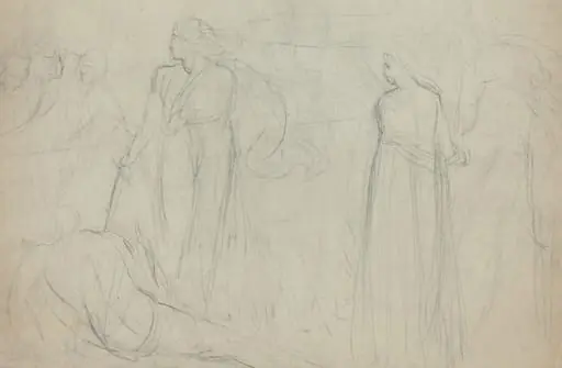 Sketch of a Swordsman Standing Over His Defeated Opponent [verso]
