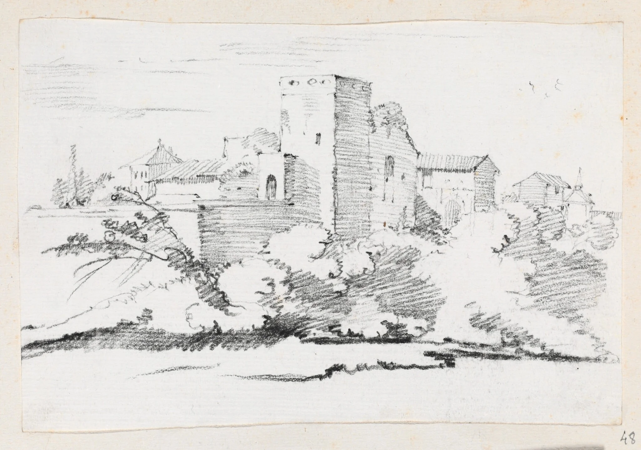 Buildings behind the Vatican, by Joseph-Marie Vien, graphite, 1747