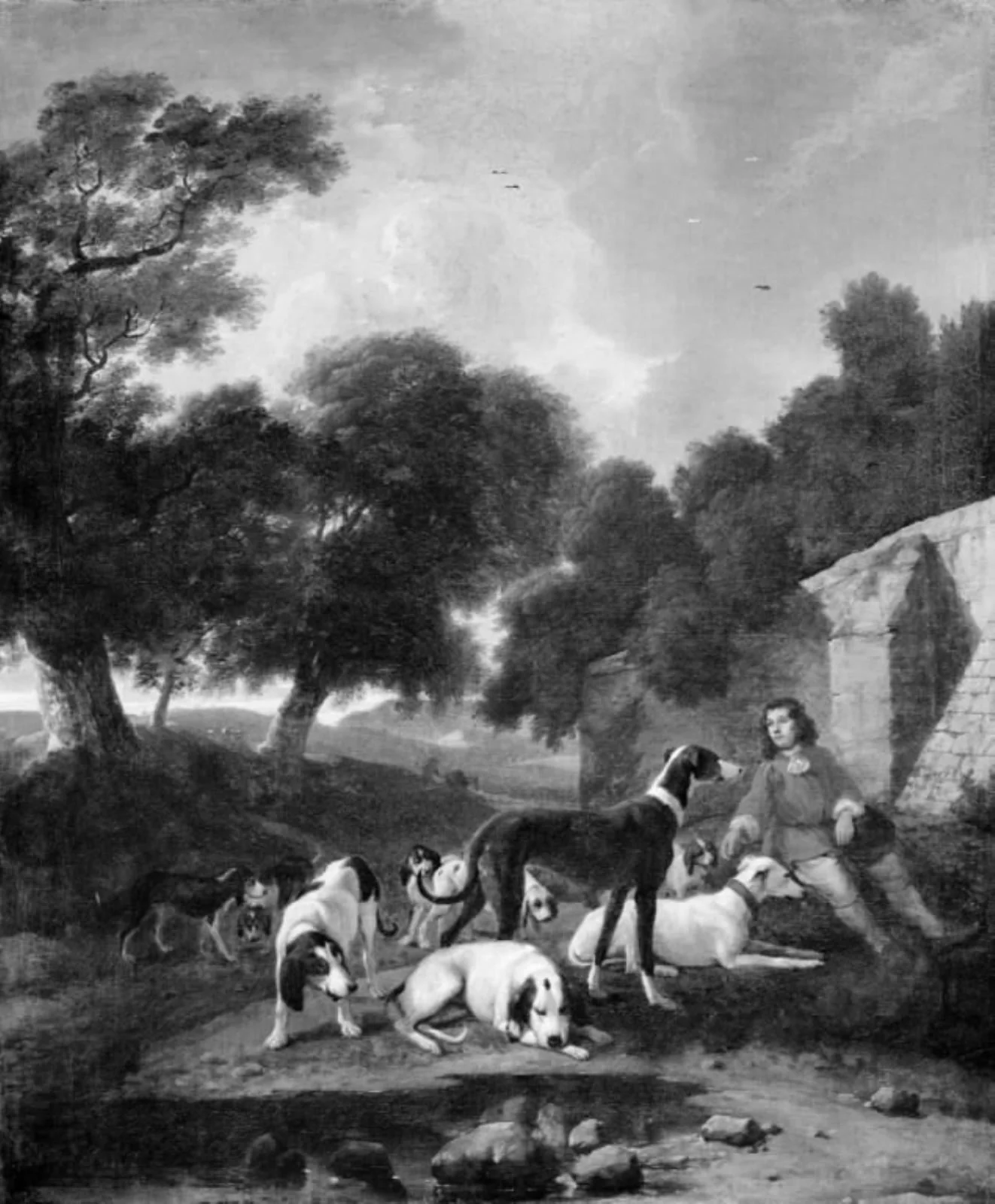 Landscape with Hunter and Dogs, by Unknown, unspecified, 1650