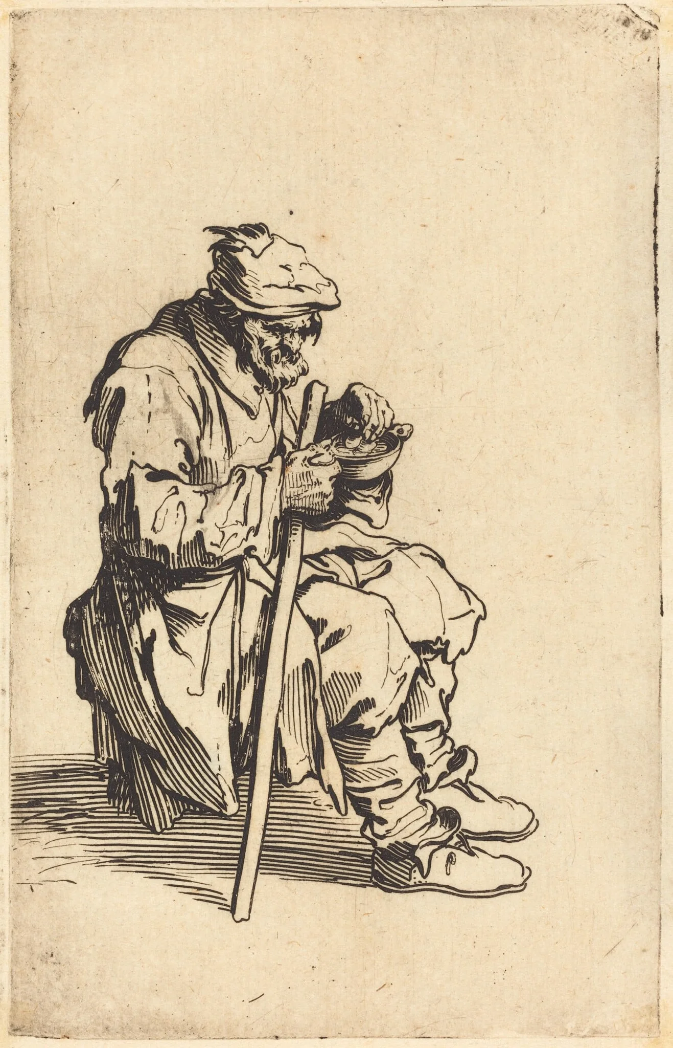 Beggar Eating, by Jacques Callot, ink, 1622