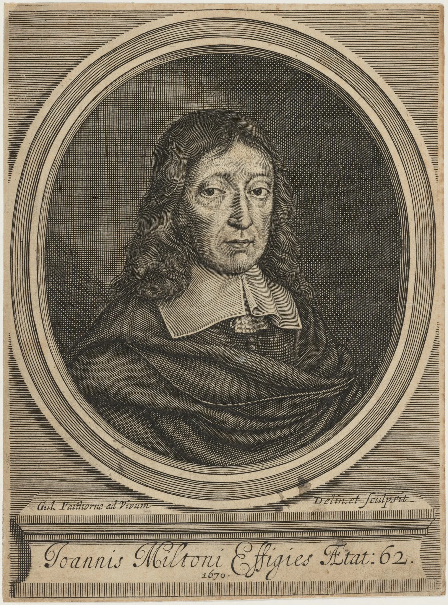 John Milton, by William Faithorne, ink, 1670