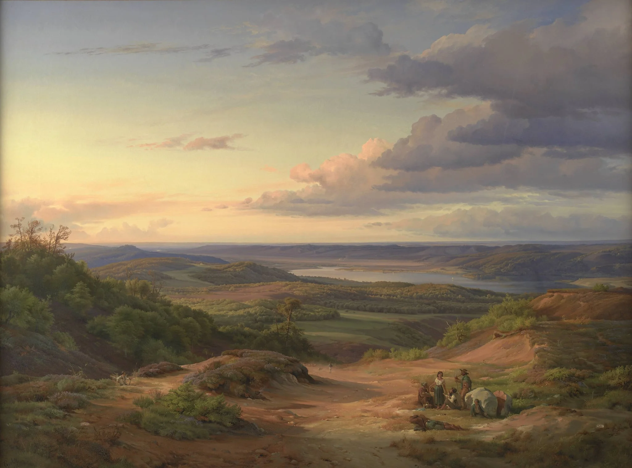 A Landscape near Himmelbjerget, Jutland. In the Foreground a Gypsy Family, by Unknown, unspecified, 1842