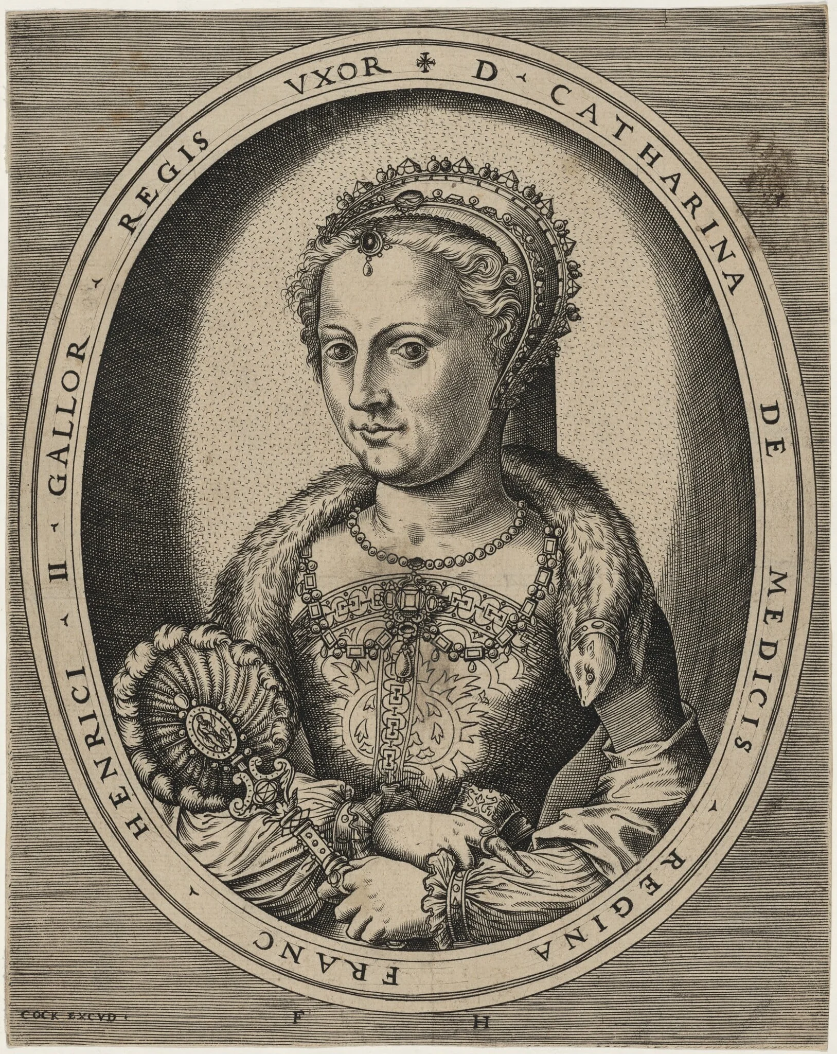 Catherine de Medici, Wife of Henry II of France, by Frans Huys, ink, 1542