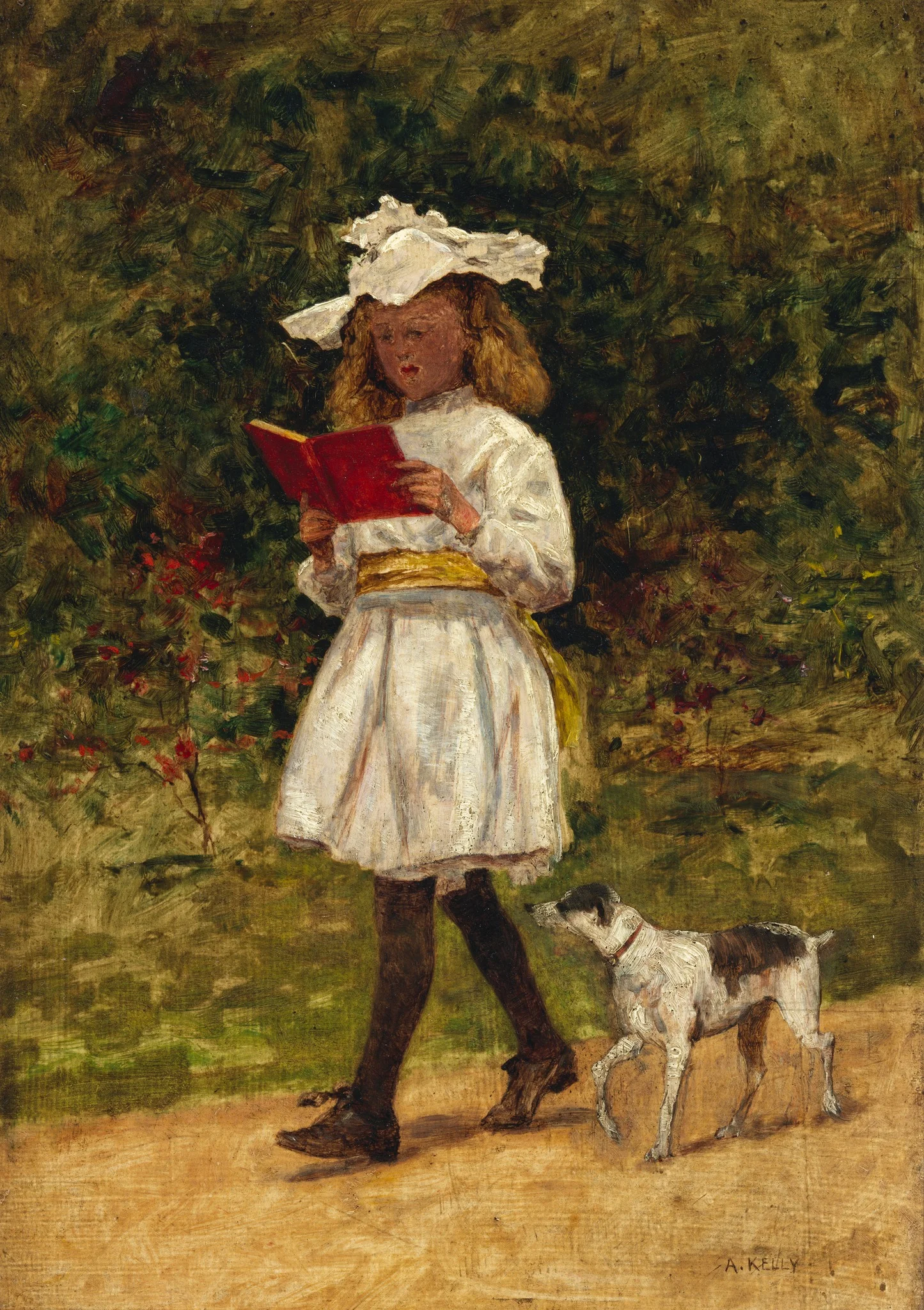 A Young Girl Reading, by Aloysius O'Kelly, unspecified, 1910