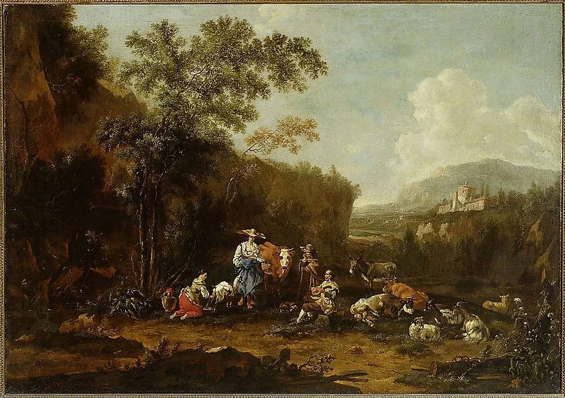 Italian landscape with a group of shepherds