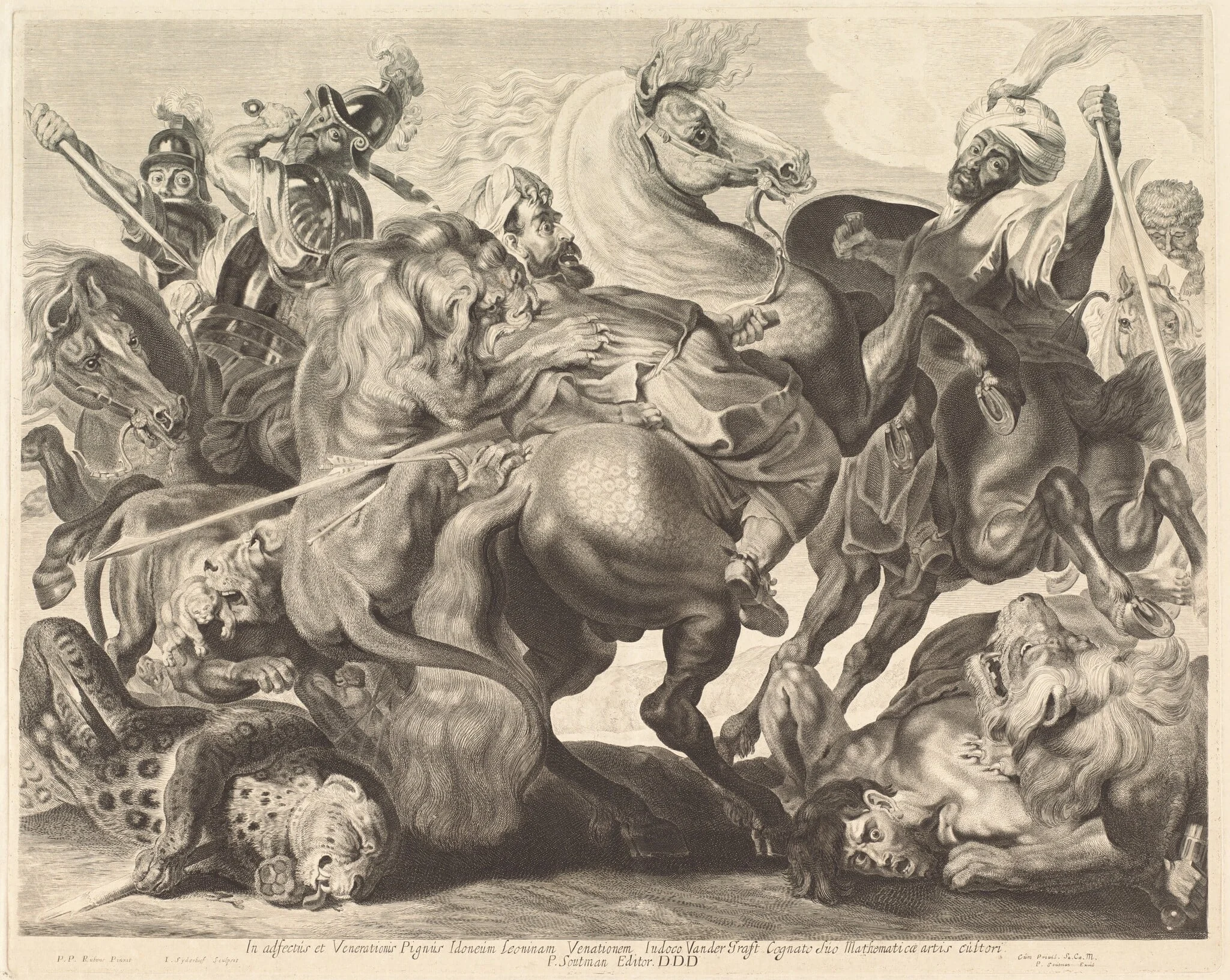 A Lion Hunt, by Jonas Suyderhoff, ink, 1650