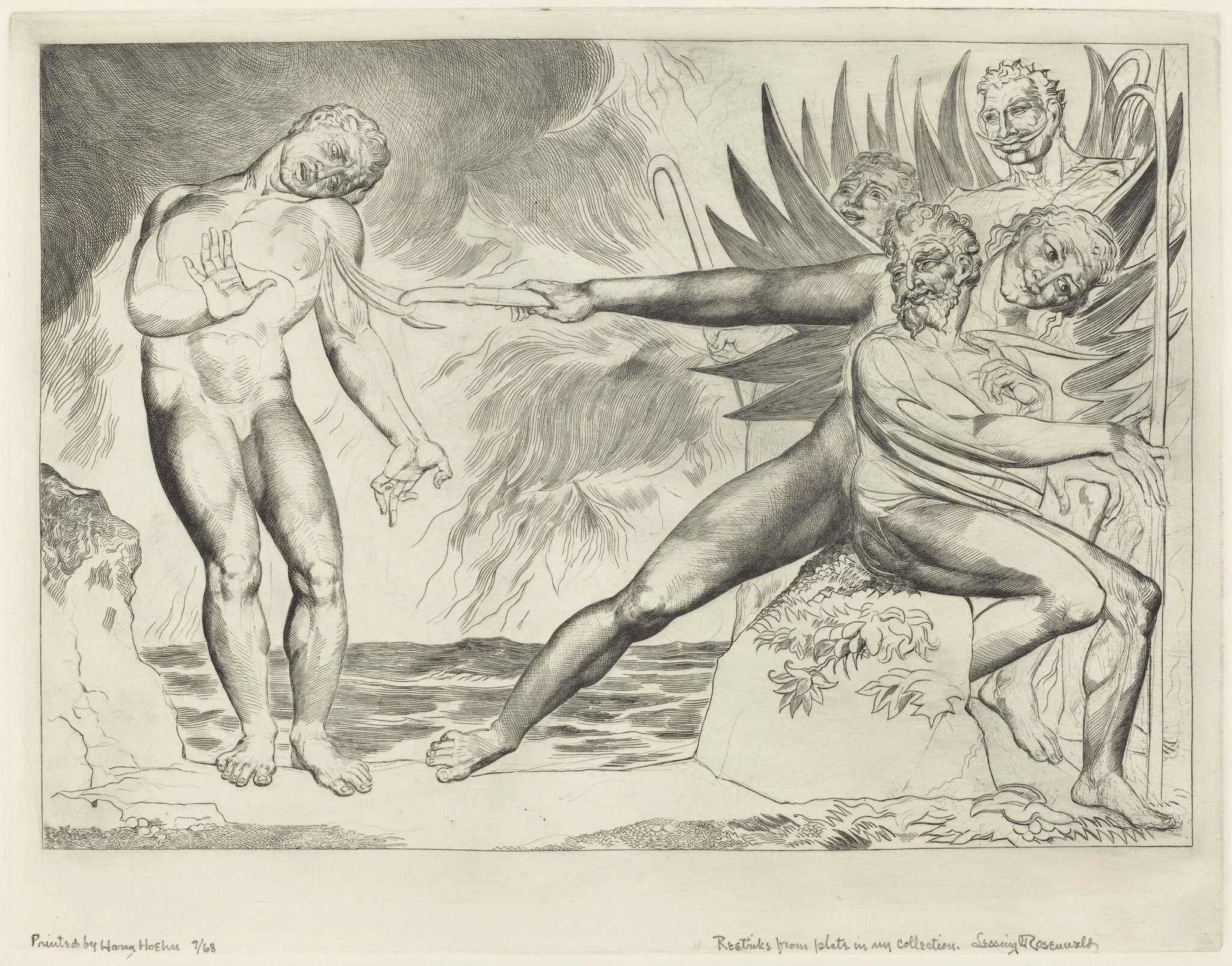 The Circle of the Corrupt Officials; The Devils Tormenting Ciampolo, by William Blake, ink, 1827