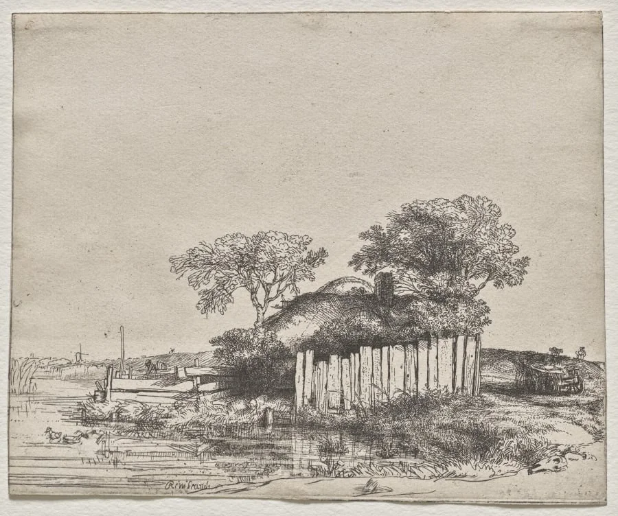 Cottage with a White Paling, by Rembrandt, 1648