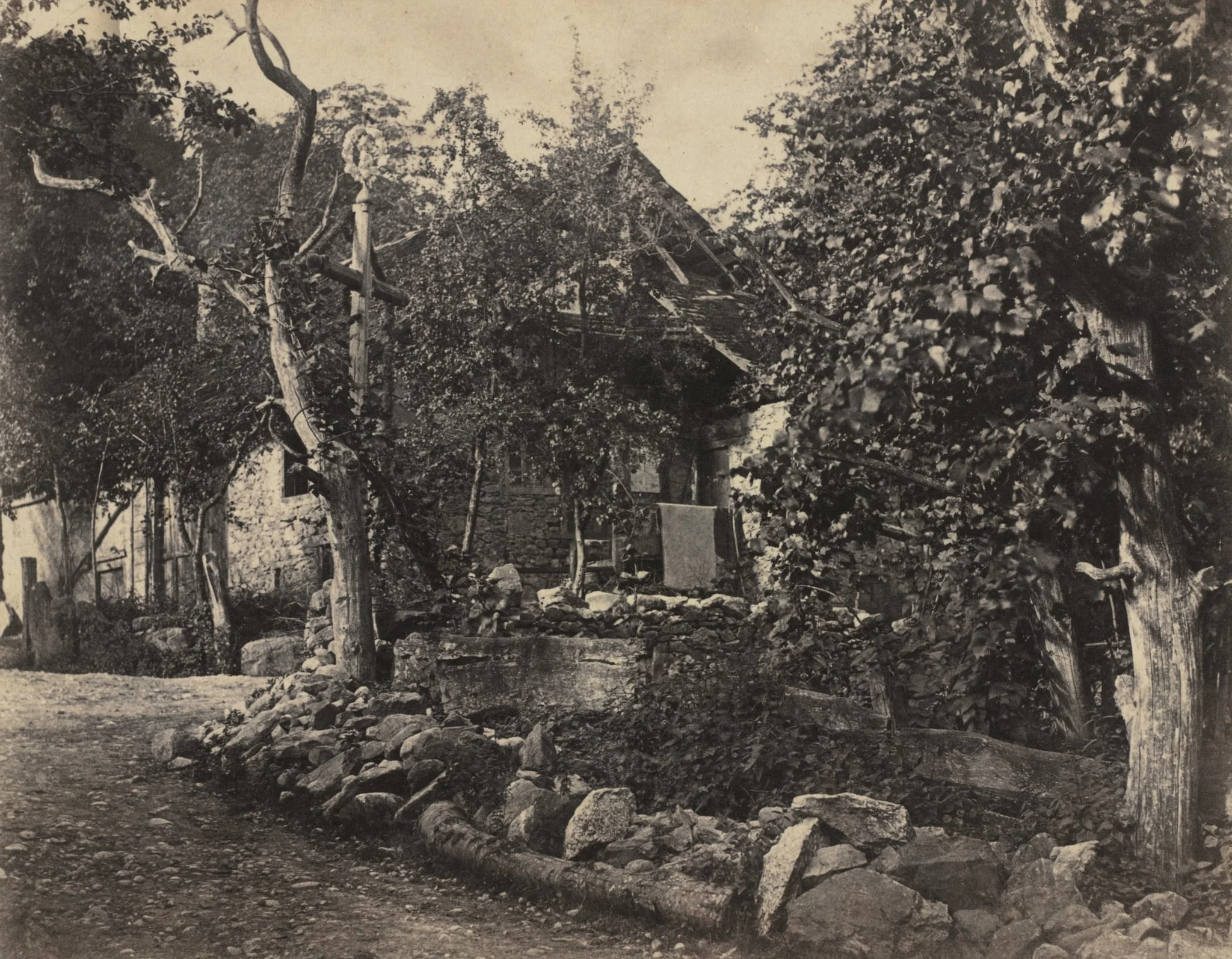 Rural Scene with Stone Building and Cross, by Charles-Fortunat-Paul-Casimir Perier, 1857