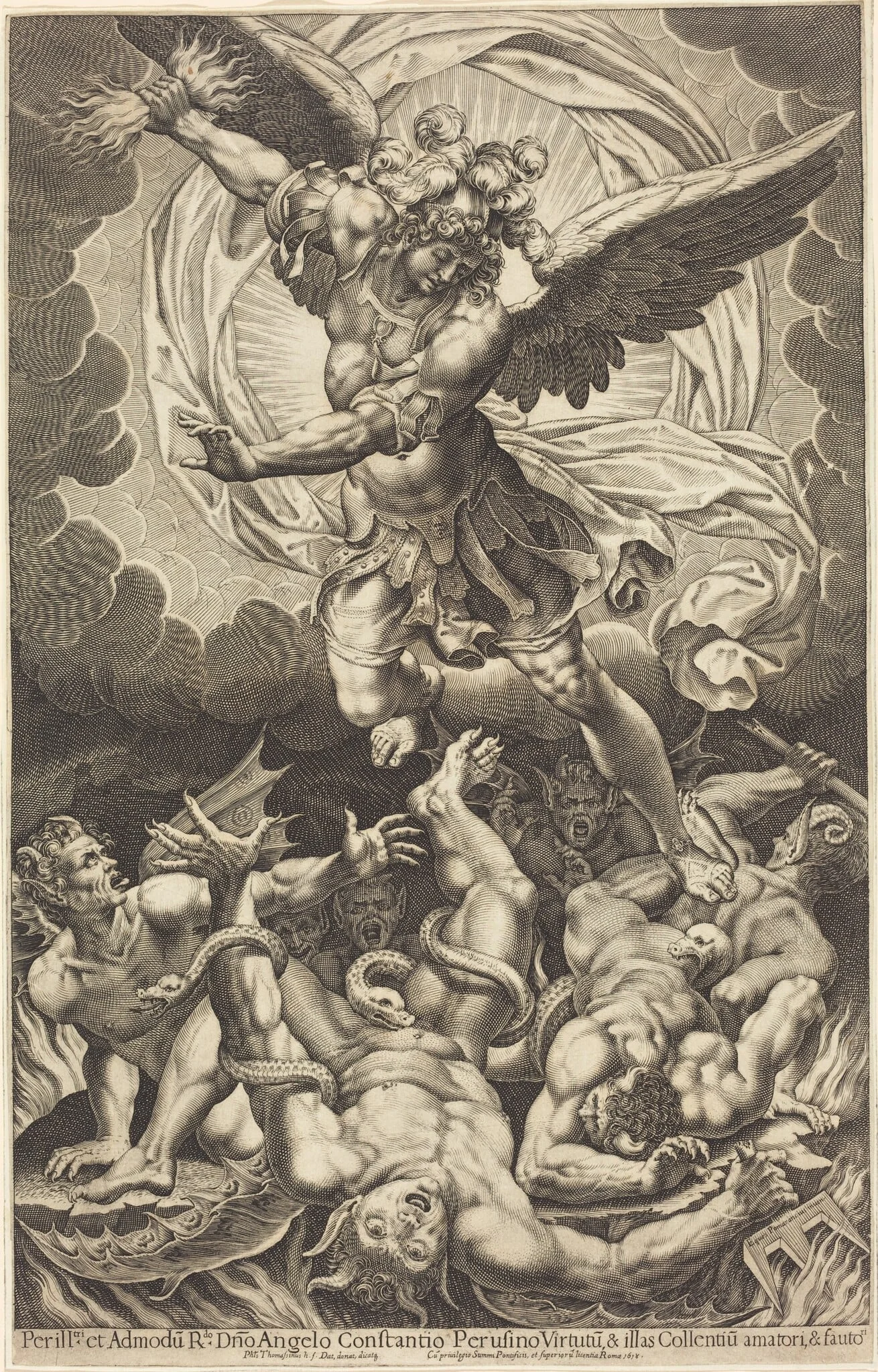The Fall of the Rebellious Angels, by Philippe Thomassin, ink, 1618