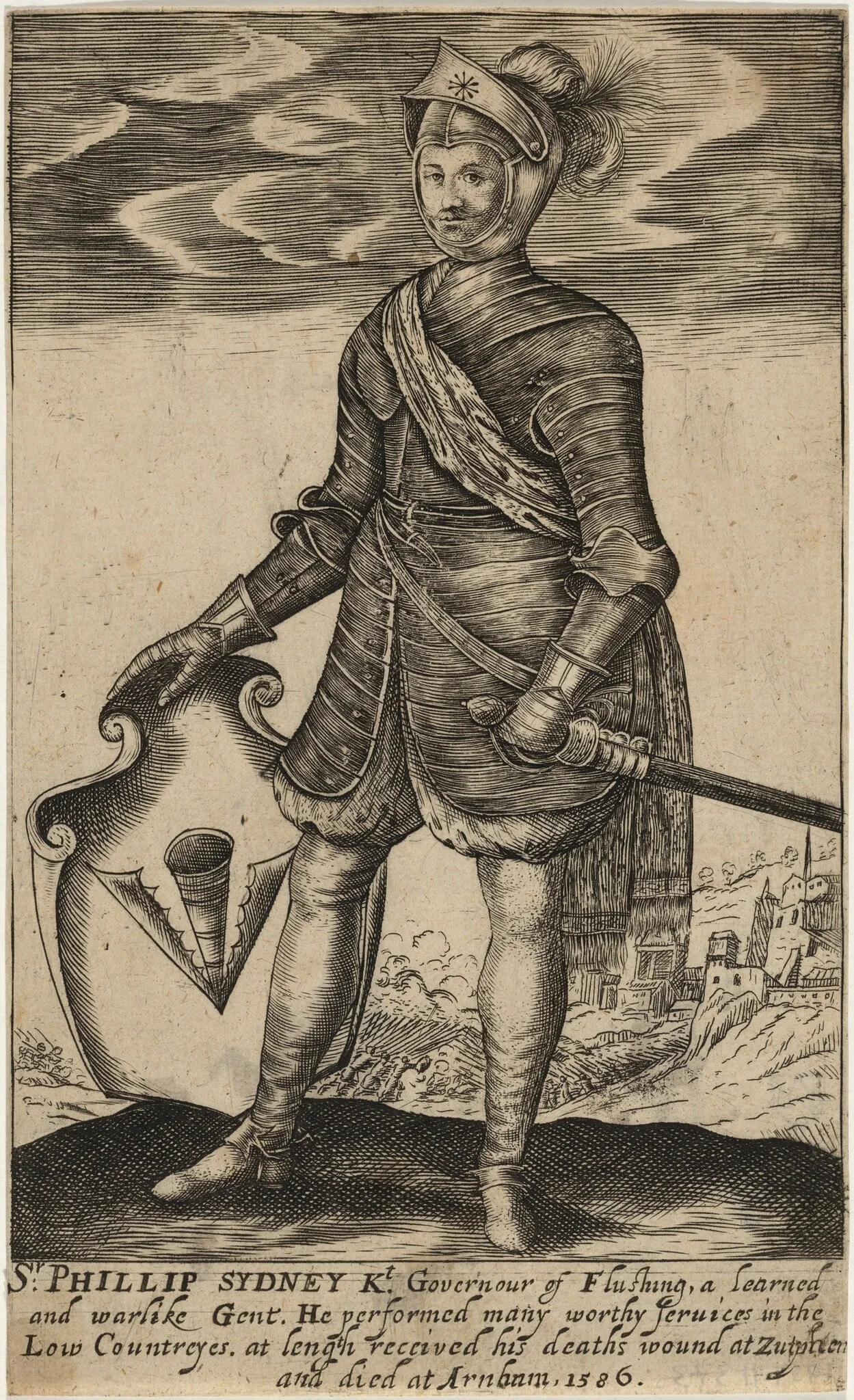 Sir Philip Sidney, by Robert Vaughan, ink, 1622