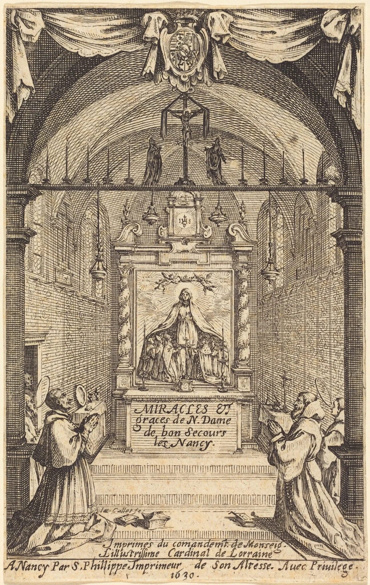 Frontispiece for the Miracles and Graces of Our Lady of "Bon-Secours-les-Nancy", by Jacques Callot, ink, 1630