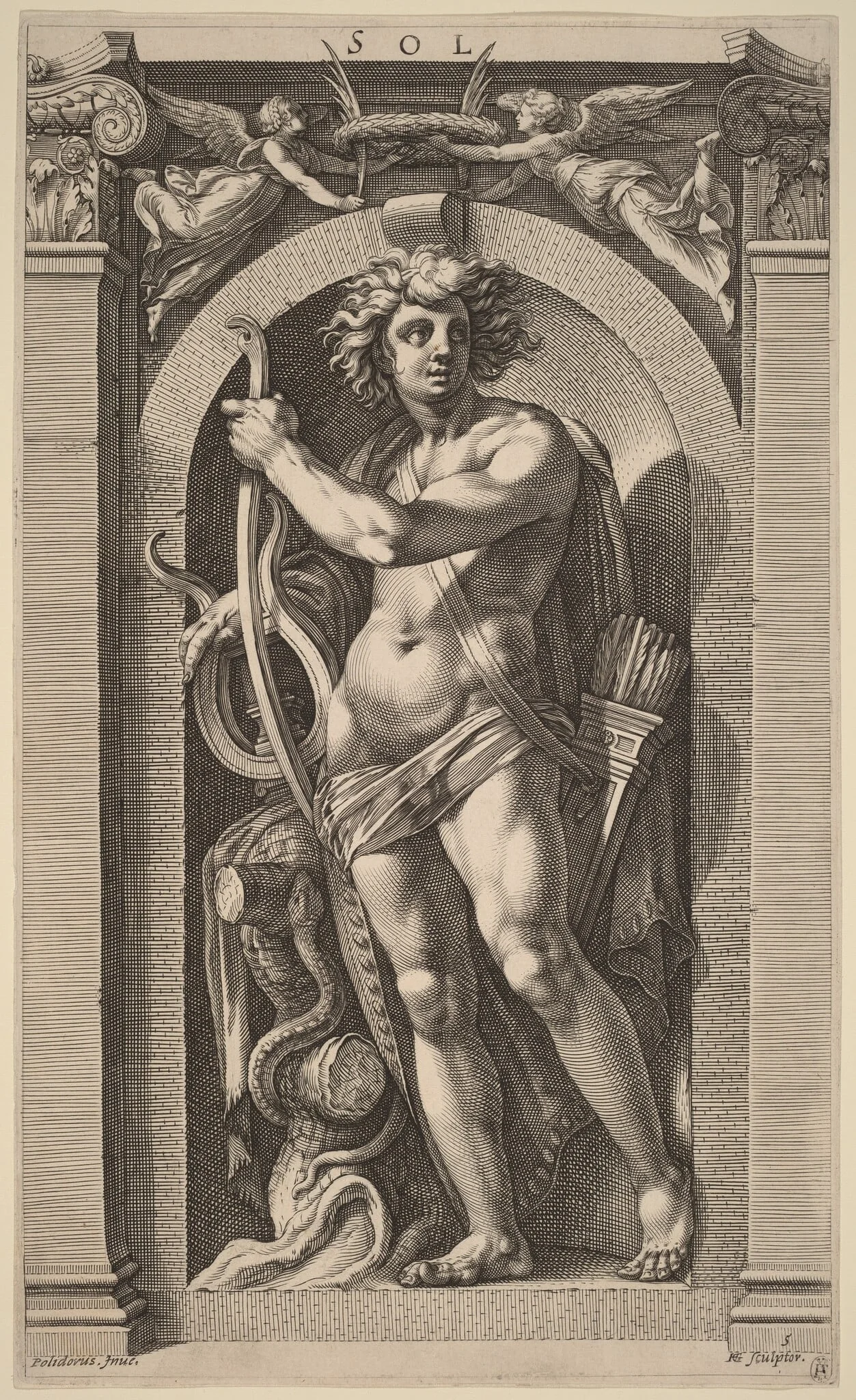 Sol or Apollo, by Hendrik Goltzius, ink, 1592