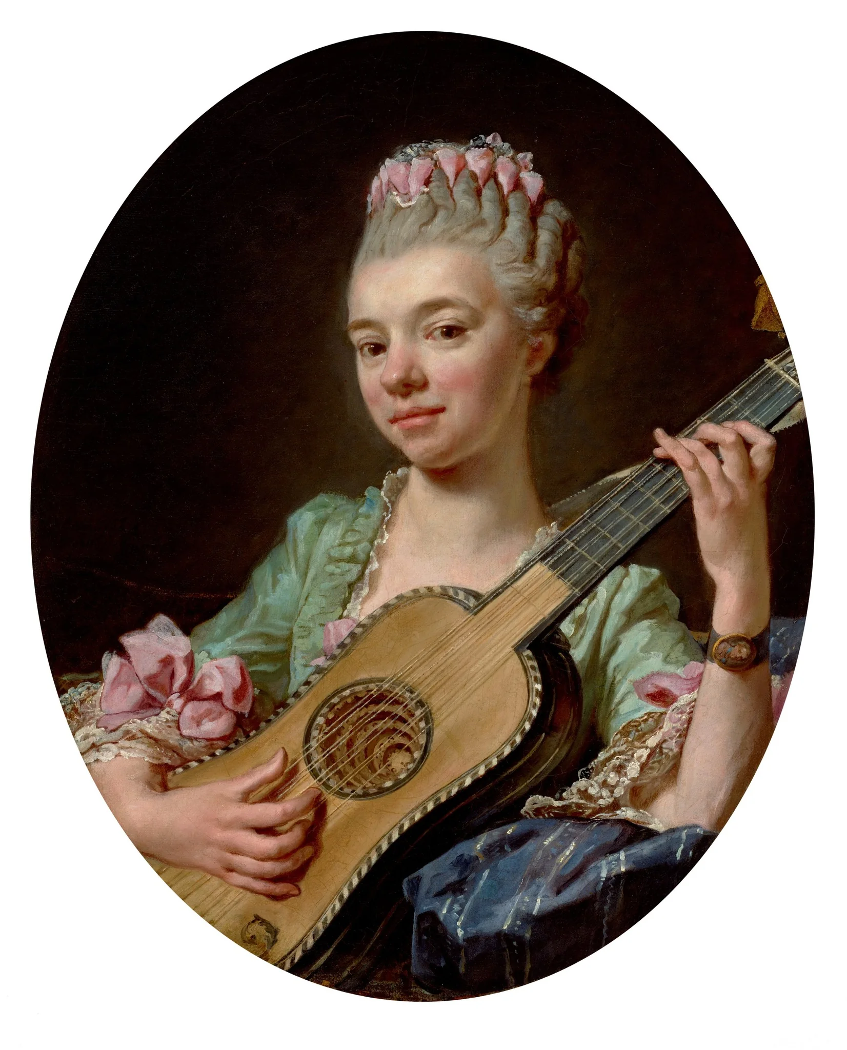 Young Woman with a Guitar, by Jean-Bernard Restout, oil, 1768