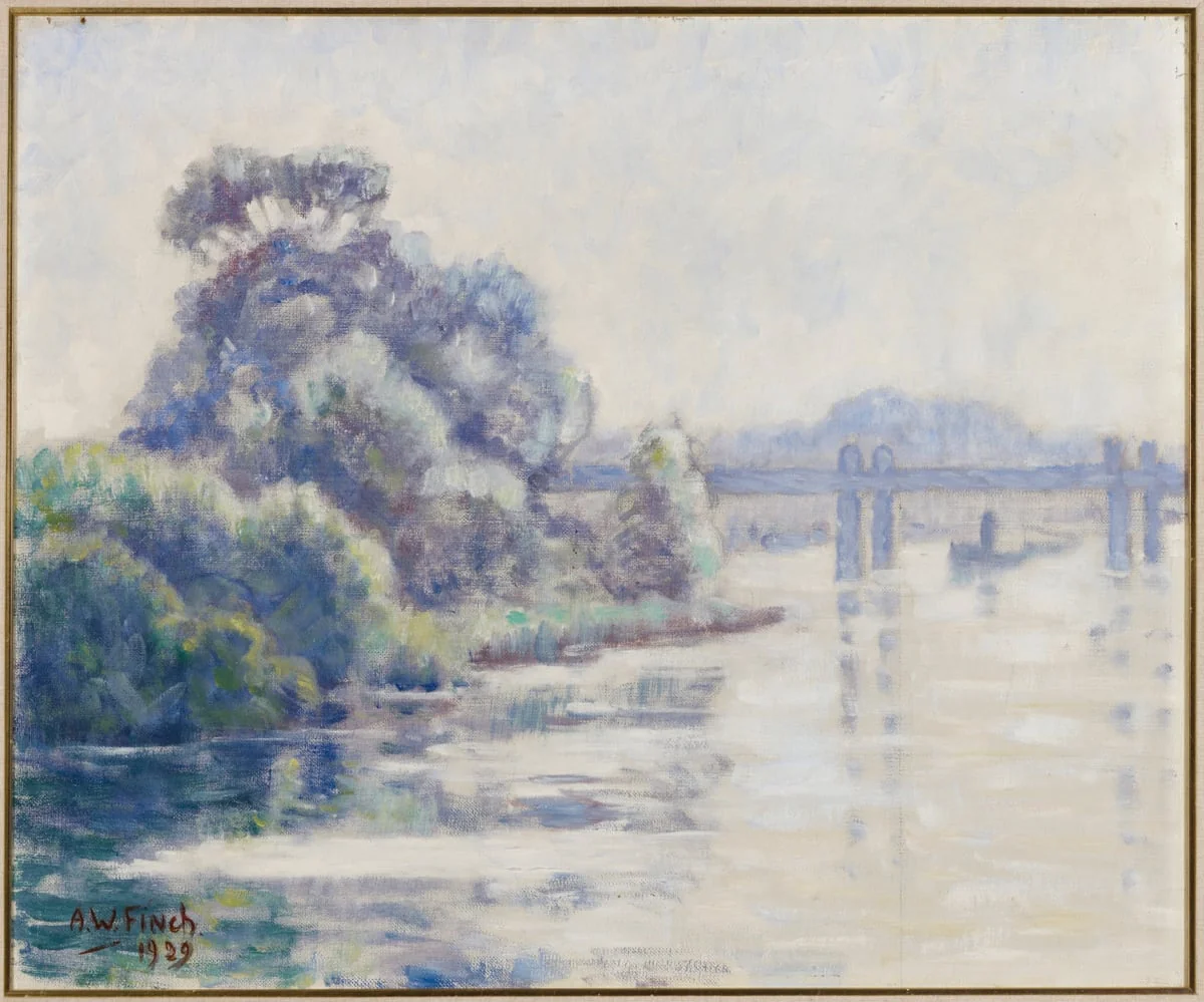 Usvainen aamu joella, by Alfred William Finch, unspecified