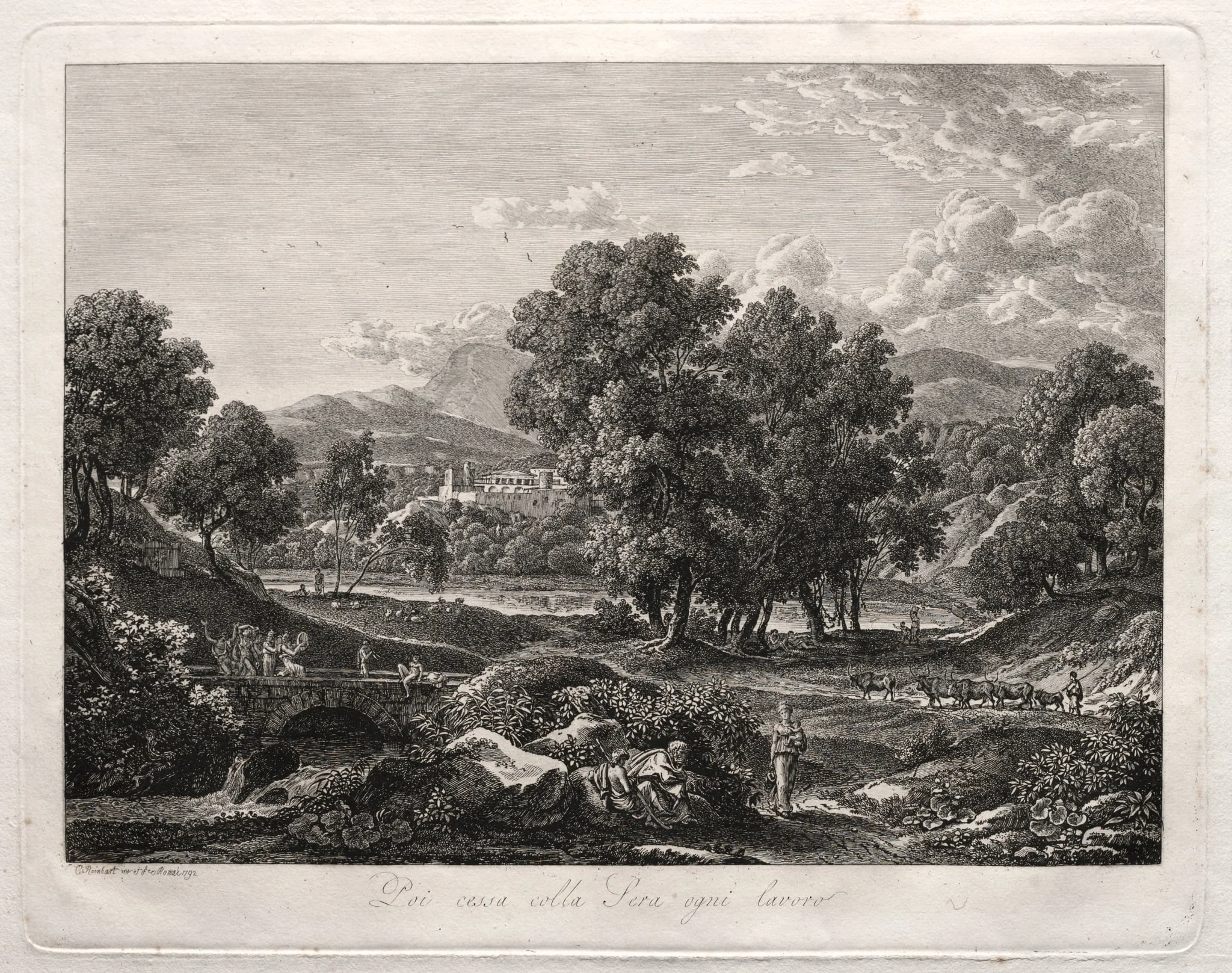 Heroic Landscape: The Shepherd's Dance on the Bridge, by Johann Christian Reinhart, 1792