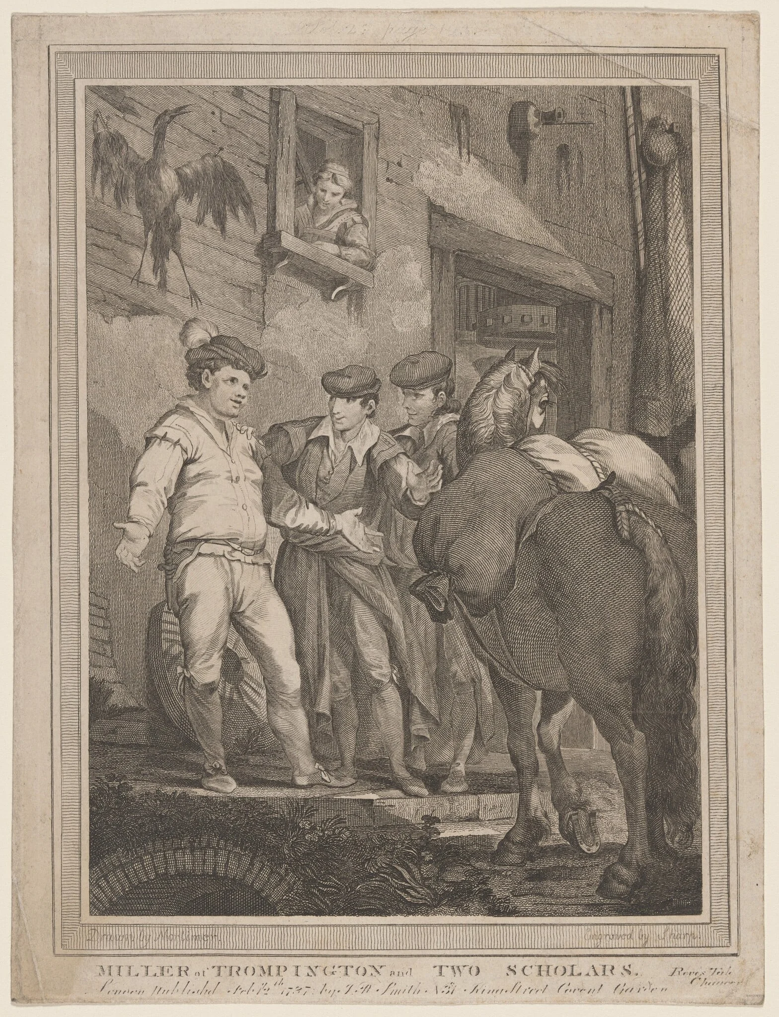 Miller of Trompington and Two Scholars, by William Sharp, ink, 1787