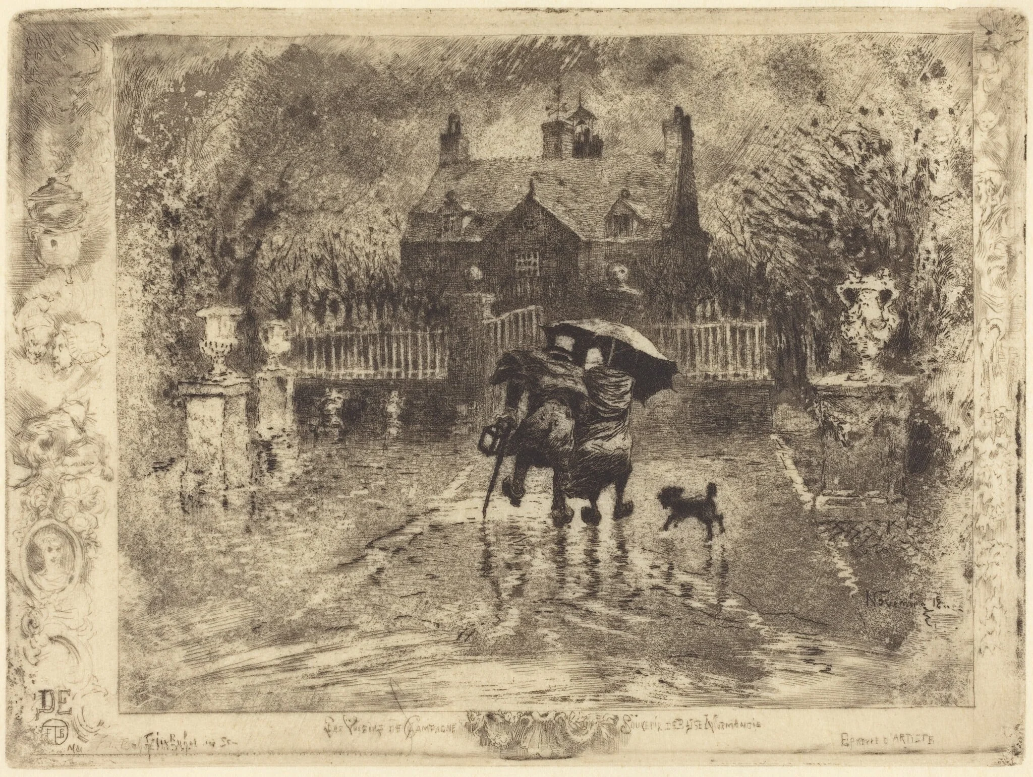 Les Voisins de Campagne (Country Neighbors), by Félix-Hilaire Buhot, ink, 1880