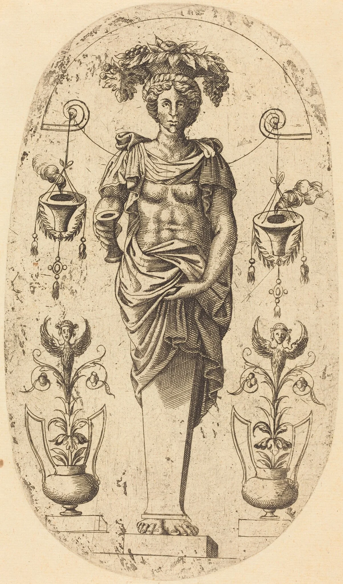 Woman Carrying a Basket on Her Head, by Jean Mignon, ink, 1563