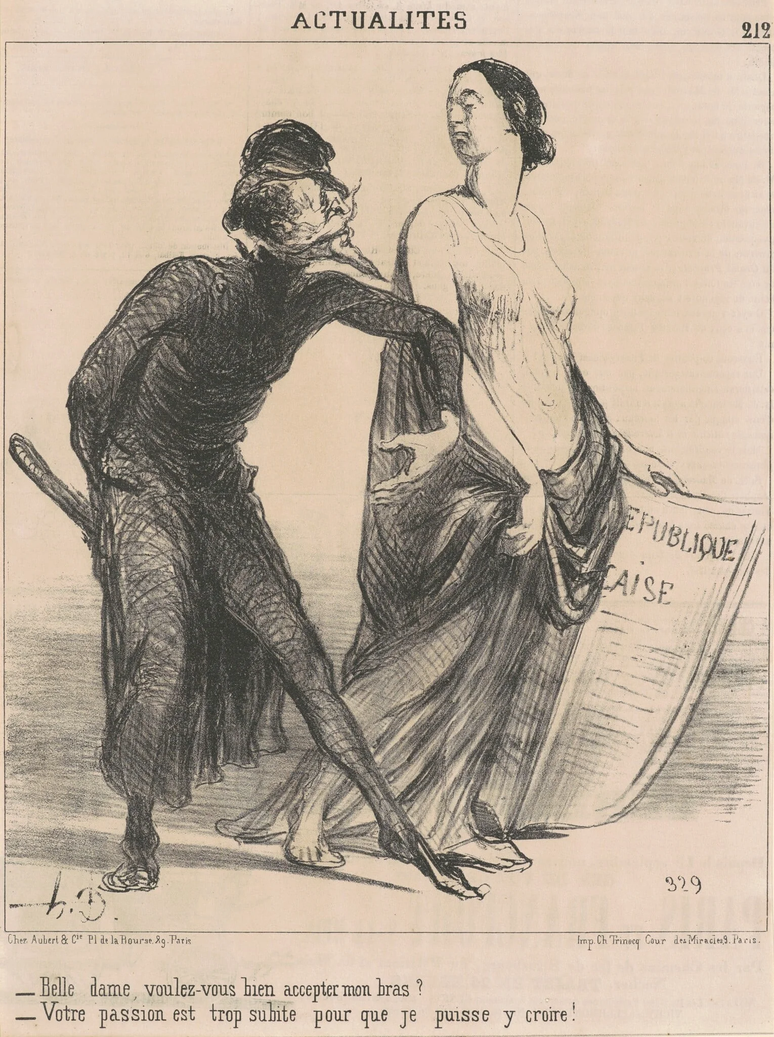Belle dame voulez-vous ... accepter mon bras?, by Honoré Daumier, ink, 1851