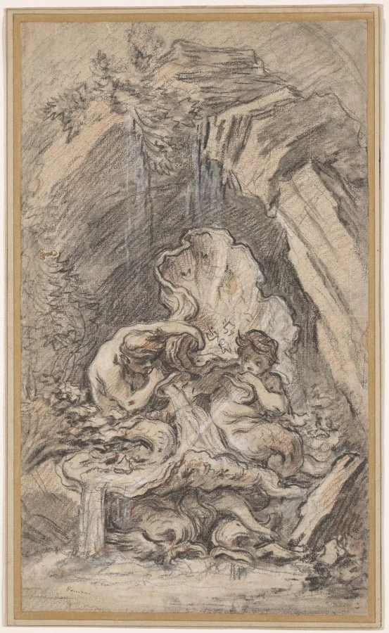 Fountain with Two Tritons Blowing Conch Shells, by François Boucher, 1736