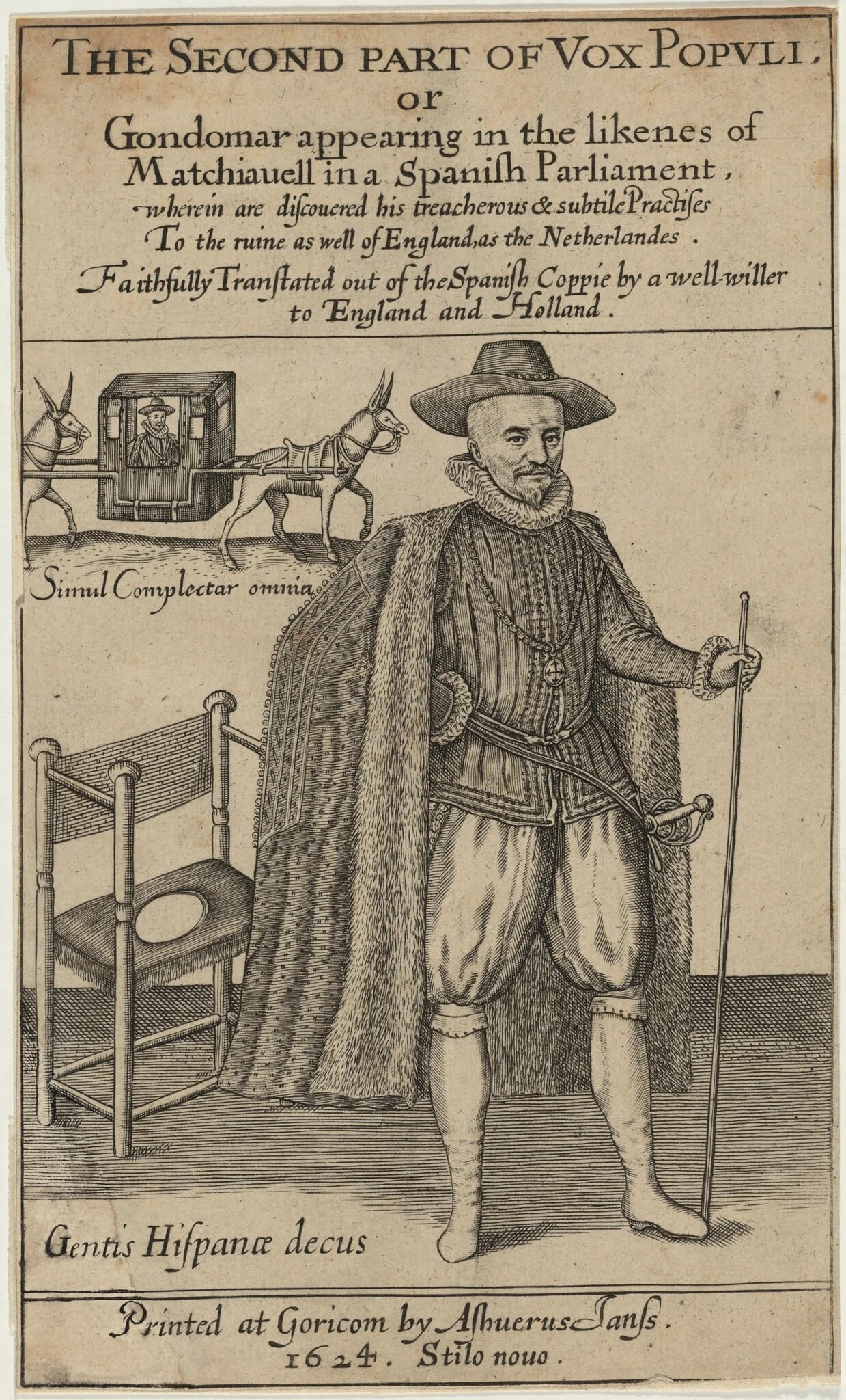 Title Page for Vox Populi Eoricum, by Thomas Scott, by Crispijn van de Passe I, ink, 1624