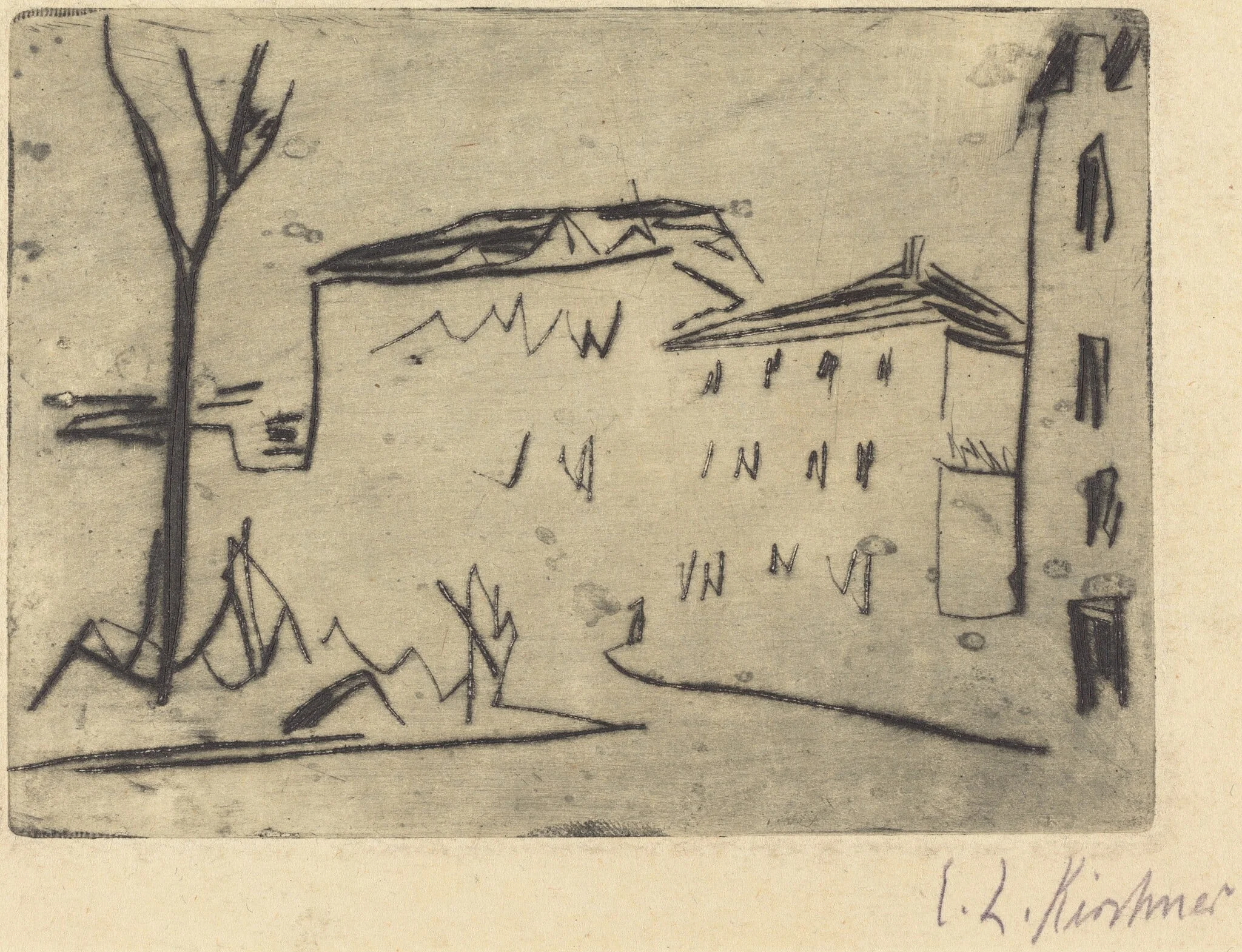 Street Corner in Dresden (Strassenecke Dresden), by Ernst Ludwig Kirchner, ink, 1909