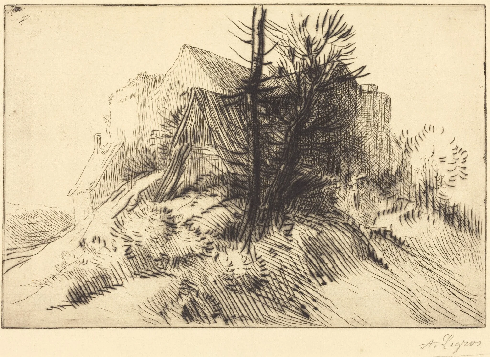 Farm in Winter (Une ferme en hiver), by Alphonse Legros, ink, 1874